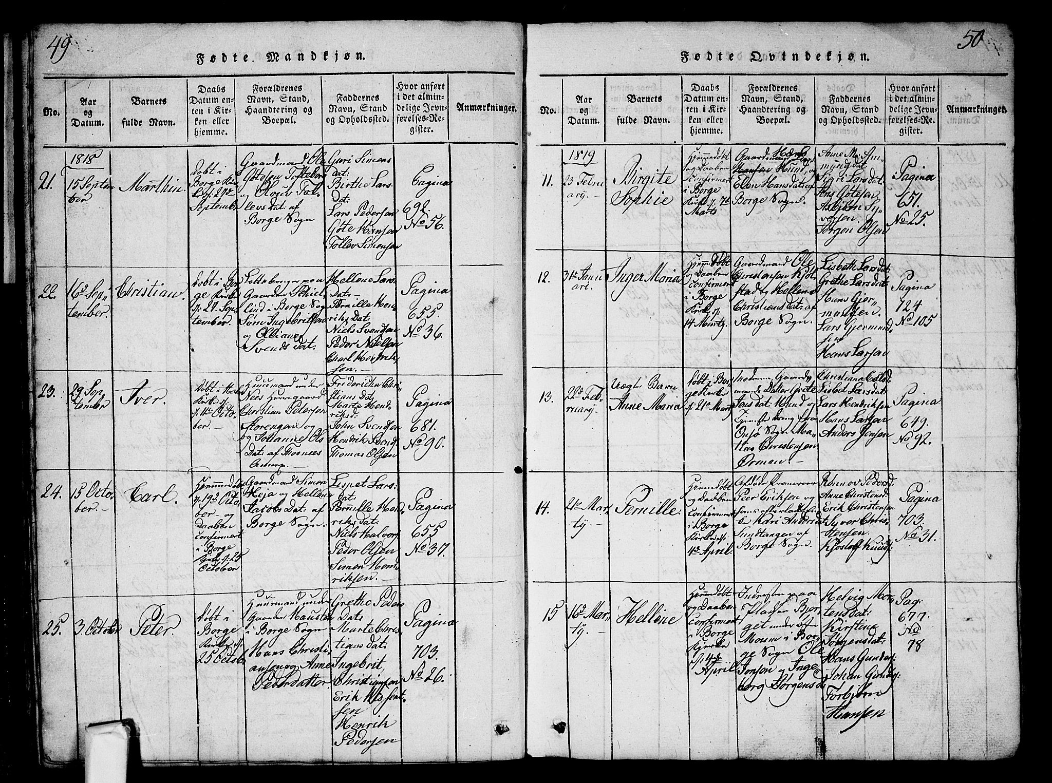 Borge prestekontor Kirkebøker, AV/SAO-A-10903/G/Ga/L0001: Parish register (copy) no.  I 1, 1815-1835, p. 49-50