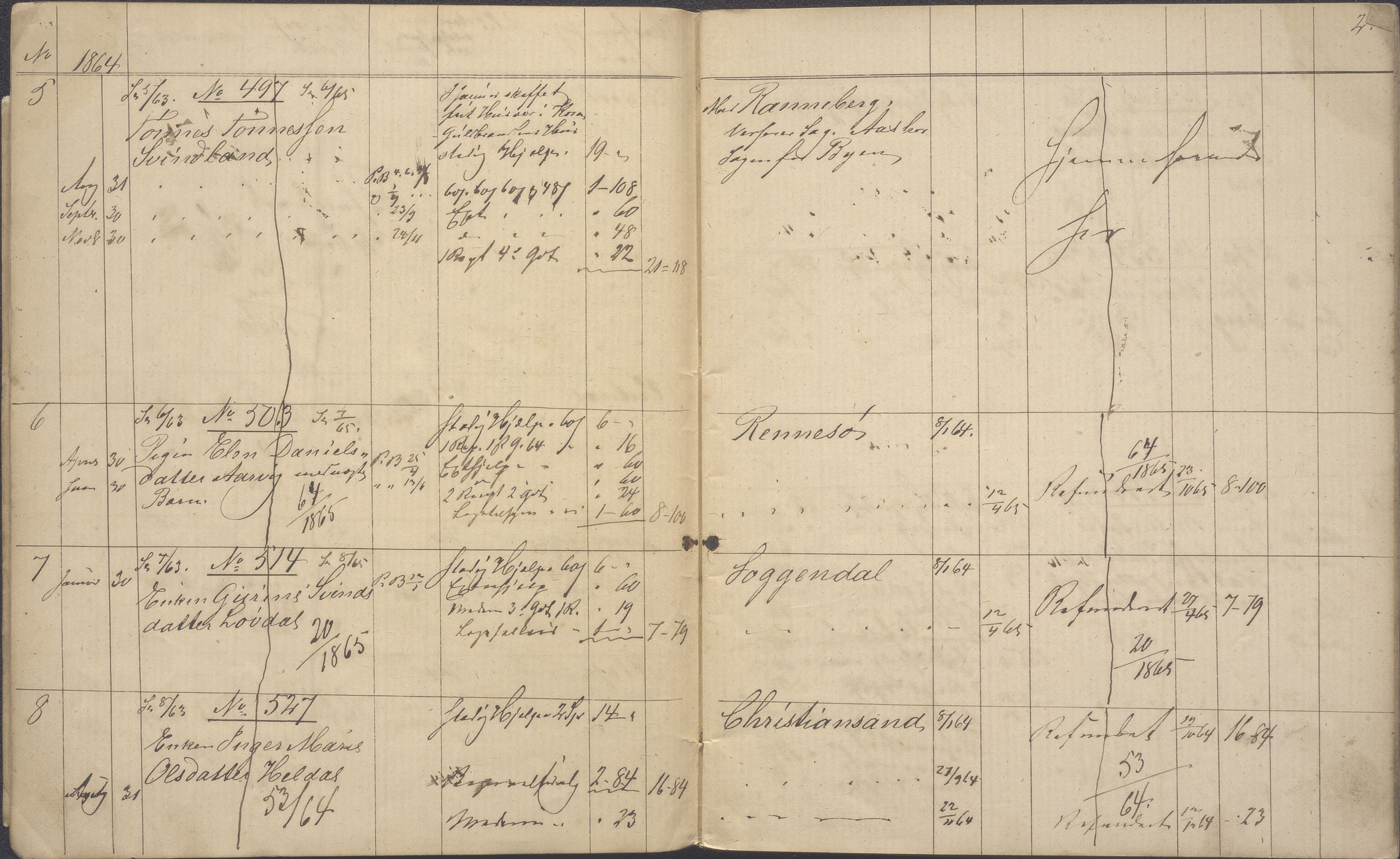 Stavanger kommune. Fattigvesenet, BYST/A-0019/F/Fc/Fca/L0003: Refusjonsprotokoll, 1864-1866