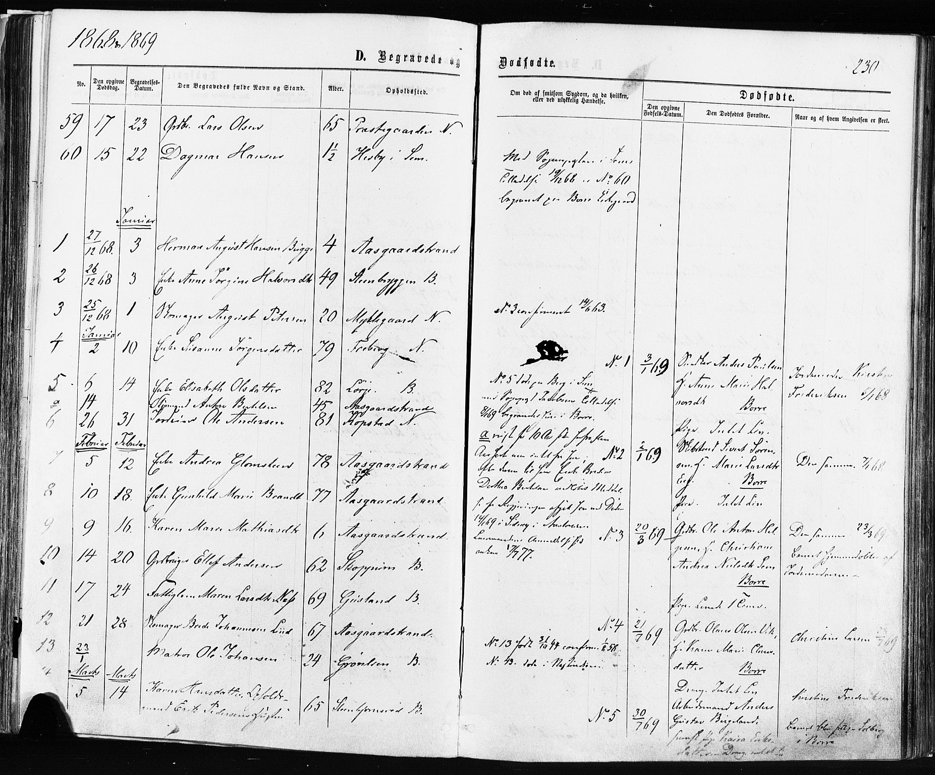 Borre kirkebøker, AV/SAKO-A-338/F/Fa/L0008: Parish register (official) no. I 8, 1868-1877, p. 230