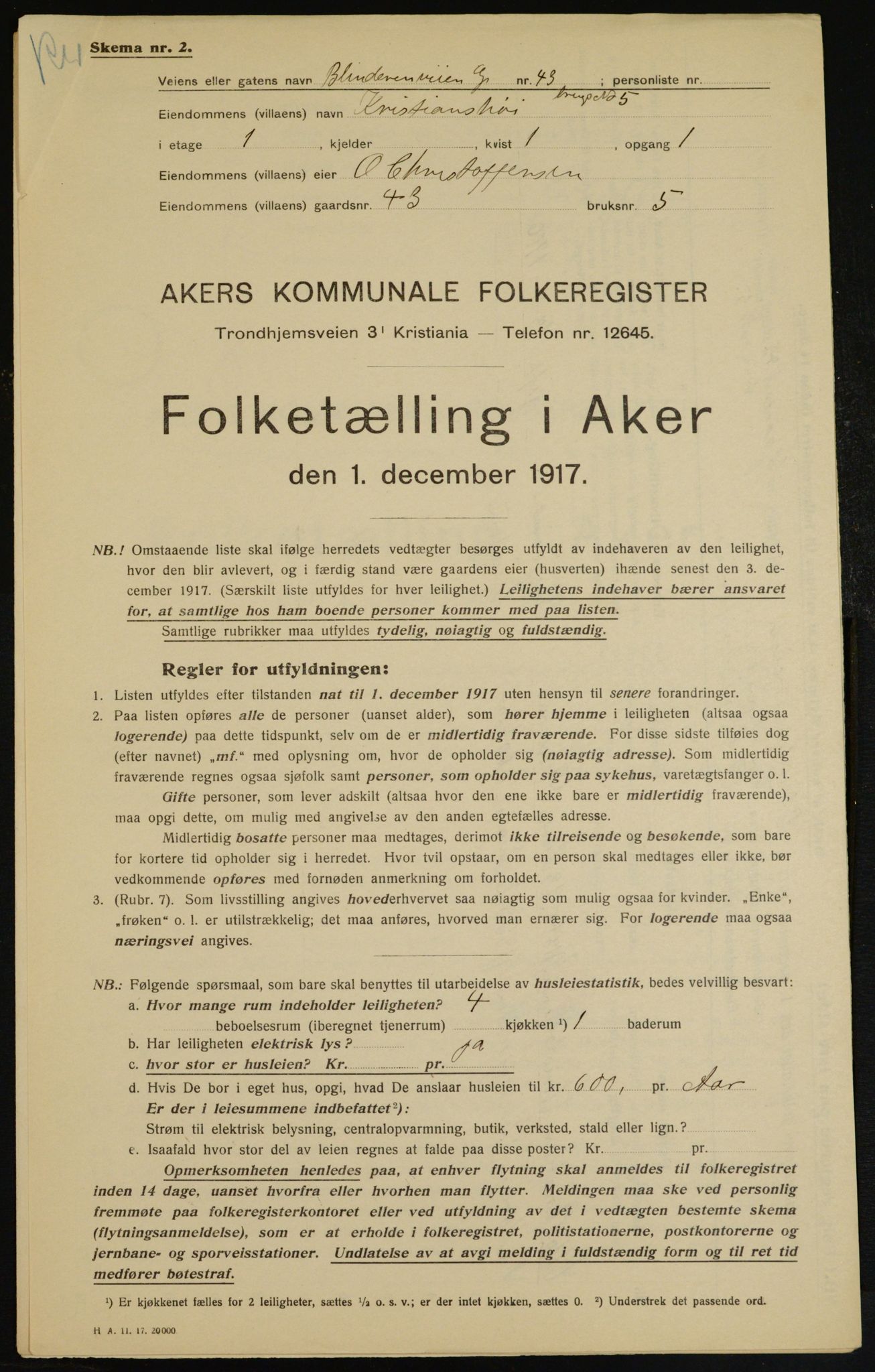 OBA, Municipal Census 1917 for Aker, 1917, p. 10386