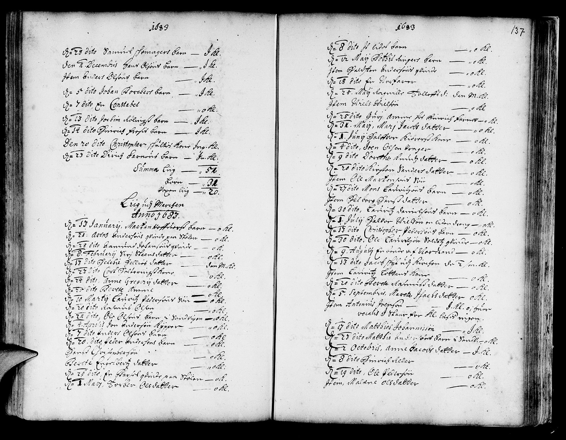 Korskirken sokneprestembete, AV/SAB-A-76101/H/Haa/L0001: Parish register (official) no. A 1, 1674-1688, p. 137