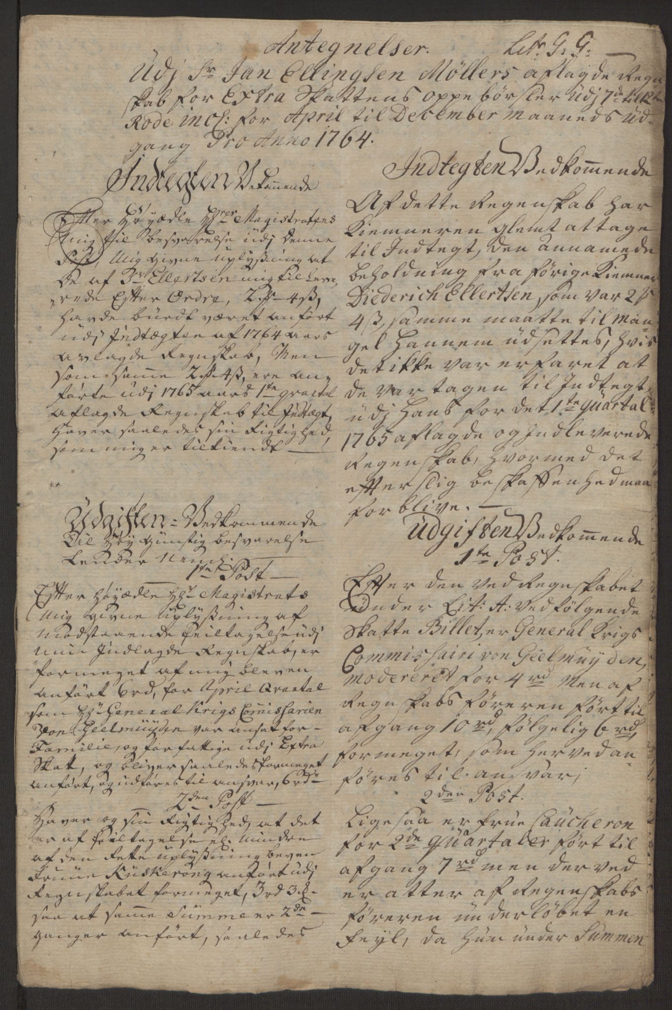 Rentekammeret inntil 1814, Reviderte regnskaper, Byregnskaper, RA/EA-4066/R/Rp/L0367/0001: [P21] Kontribusjonsregnskap / Ekstraskatt, 1764, p. 233