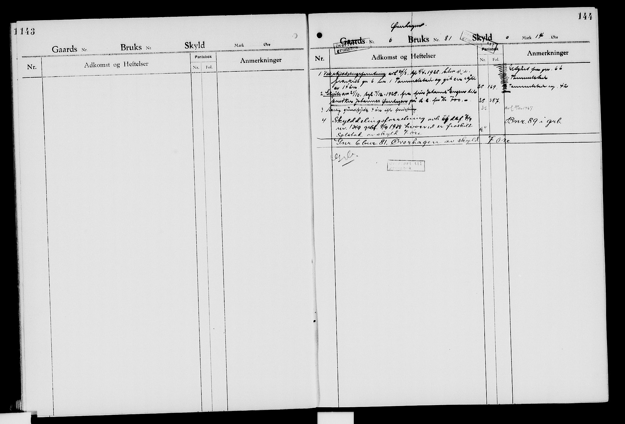 Nord-Hedmark sorenskriveri, SAH/TING-012/H/Ha/Had/Hade/L0007: Mortgage register no. 4.7, 1924-1940, p. 143-144