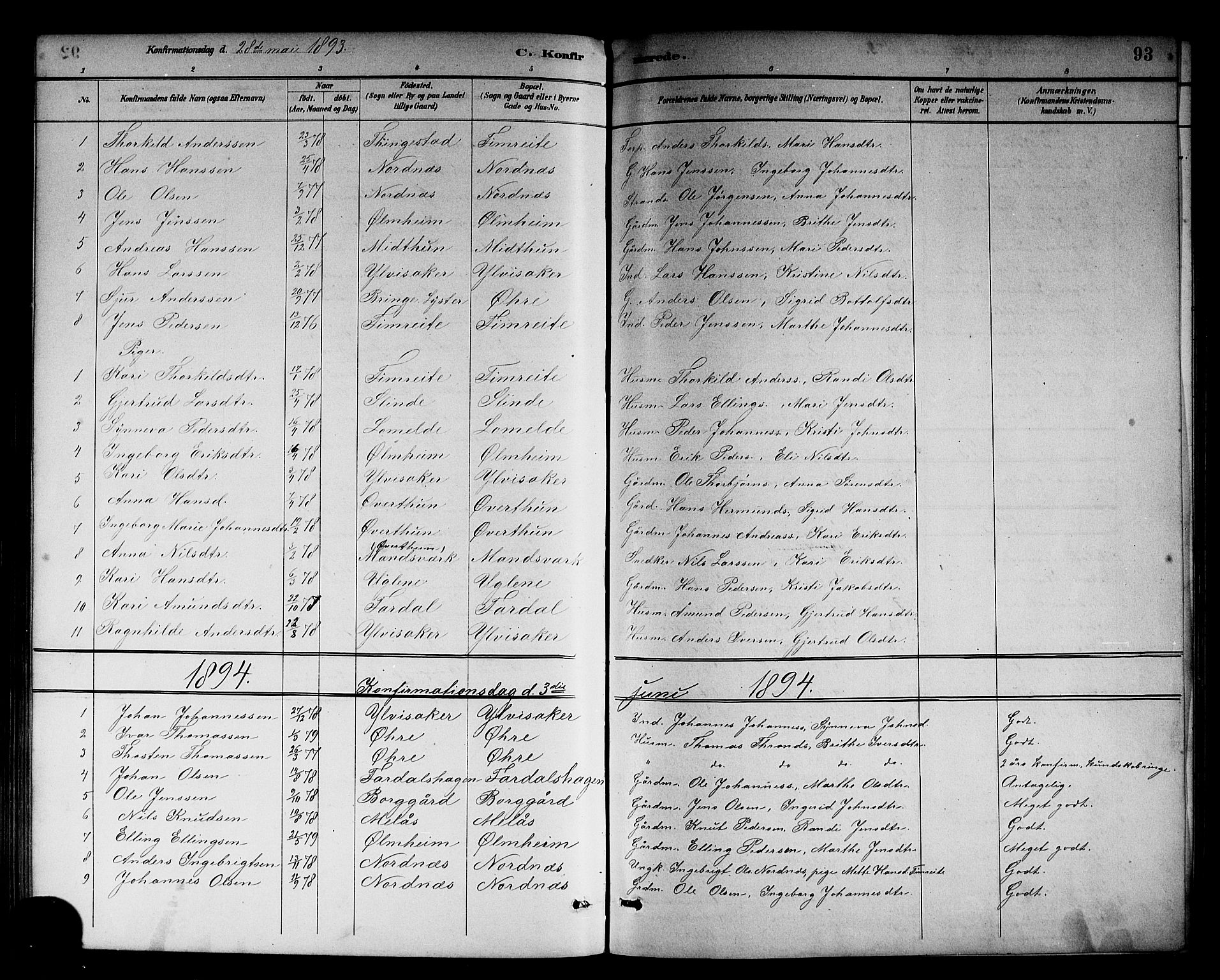 Sogndal sokneprestembete, SAB/A-81301/H/Hab/Habc/L0002: Parish register (copy) no. C 2, 1884-1910, p. 93
