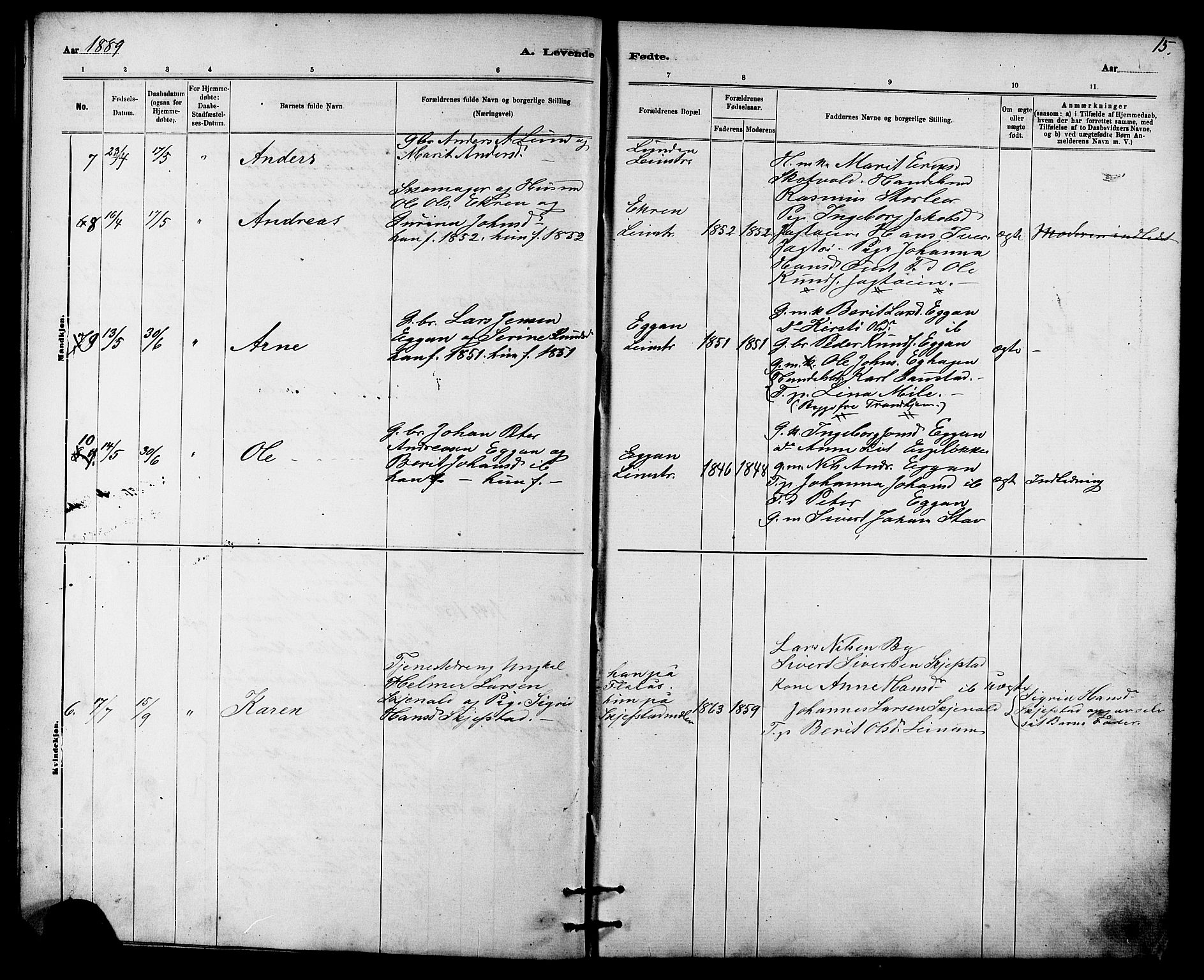 Ministerialprotokoller, klokkerbøker og fødselsregistre - Sør-Trøndelag, AV/SAT-A-1456/613/L0395: Parish register (copy) no. 613C03, 1887-1909, p. 15