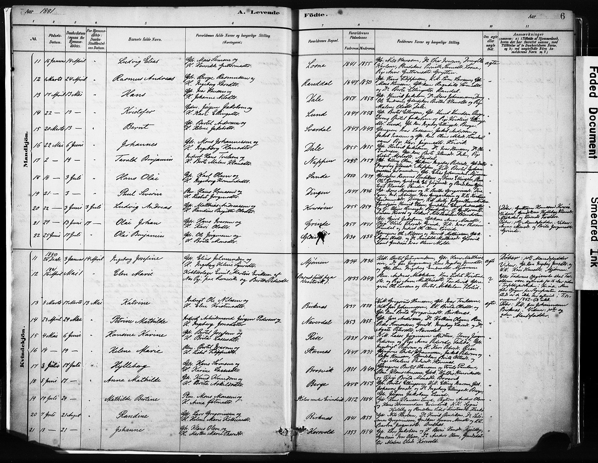 Gulen sokneprestembete, AV/SAB-A-80201/H/Haa/Haab/L0001: Parish register (official) no. B 1, 1881-1905, p. 6