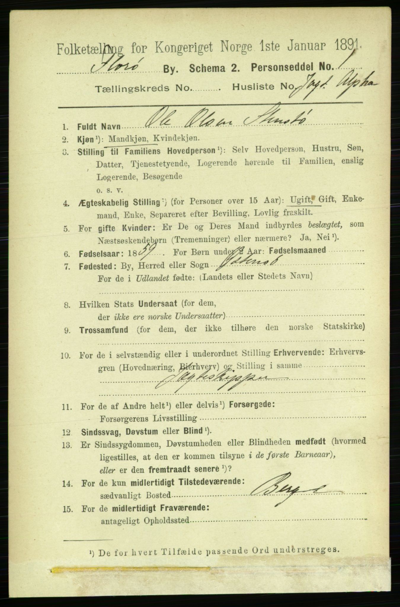 RA, 1891 census for 1401 Florø, 1891, p. 843