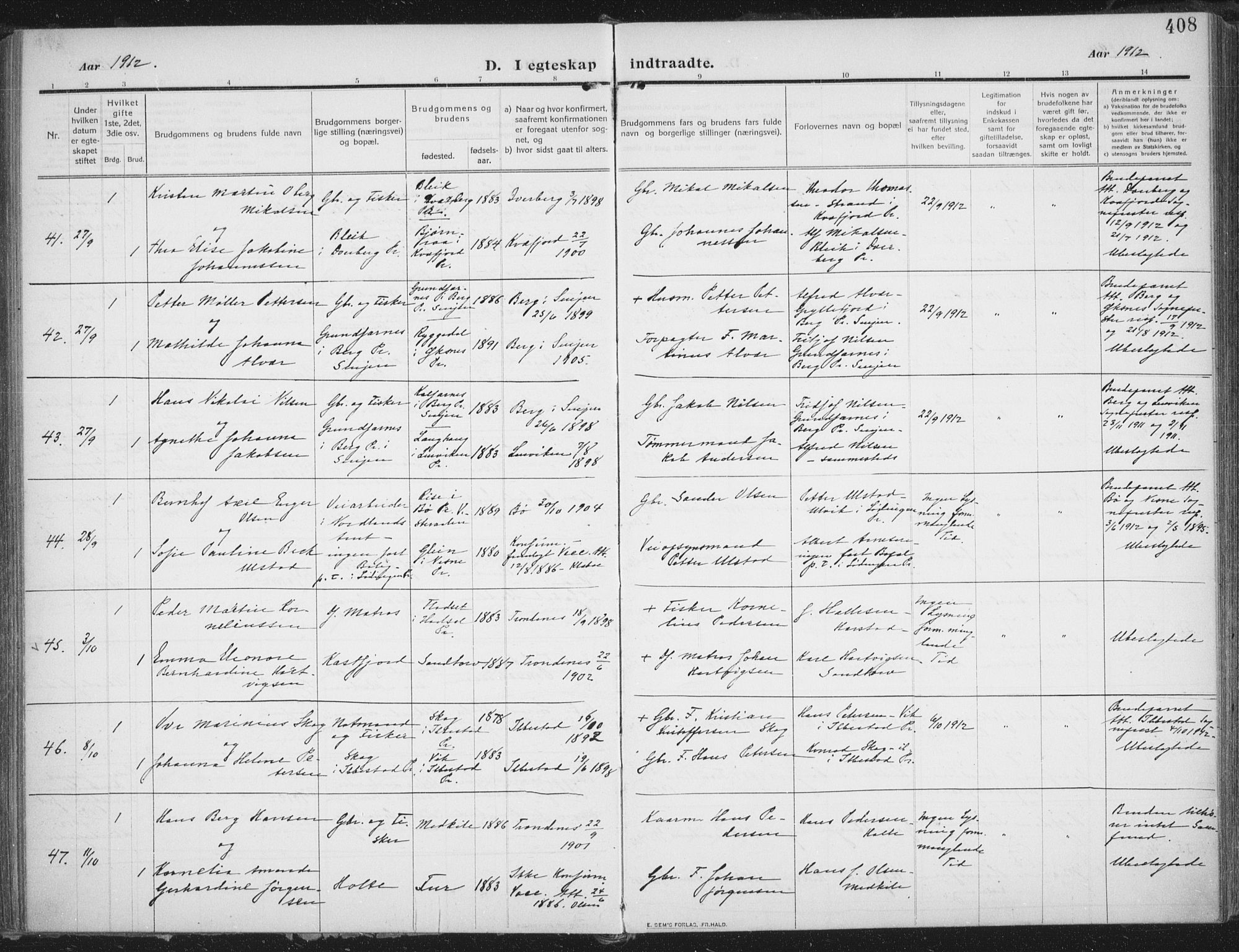 Trondenes sokneprestkontor, SATØ/S-1319/H/Ha/L0018kirke: Parish register (official) no. 18, 1909-1918, p. 408