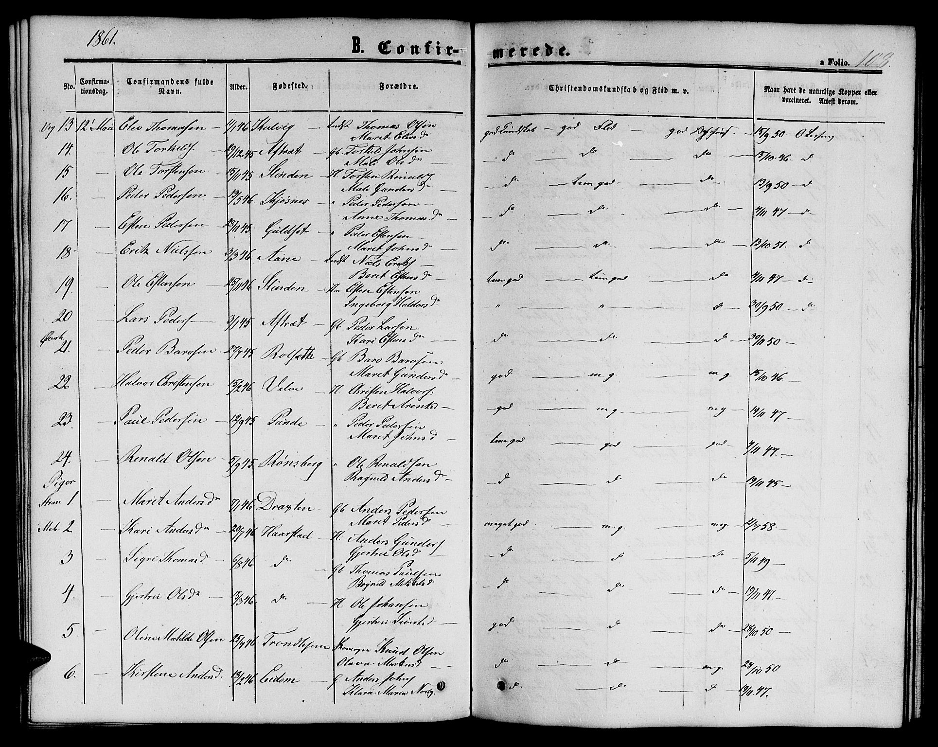 Ministerialprotokoller, klokkerbøker og fødselsregistre - Sør-Trøndelag, SAT/A-1456/695/L1155: Parish register (copy) no. 695C06, 1859-1868, p. 108