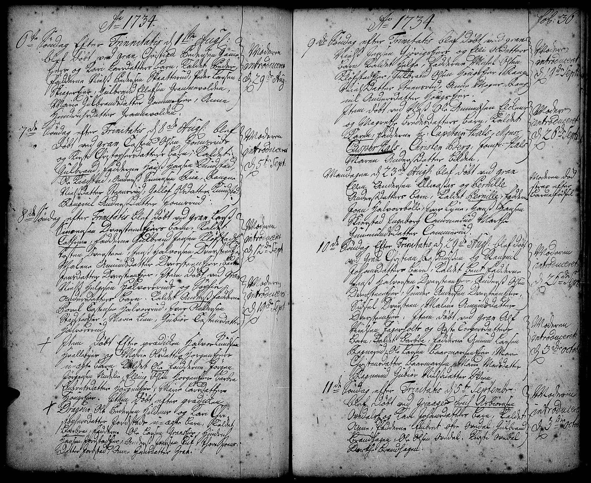 Gran prestekontor, SAH/PREST-112/H/Ha/Haa/L0002: Parish register (official) no. 2, 1732-1744, p. 36