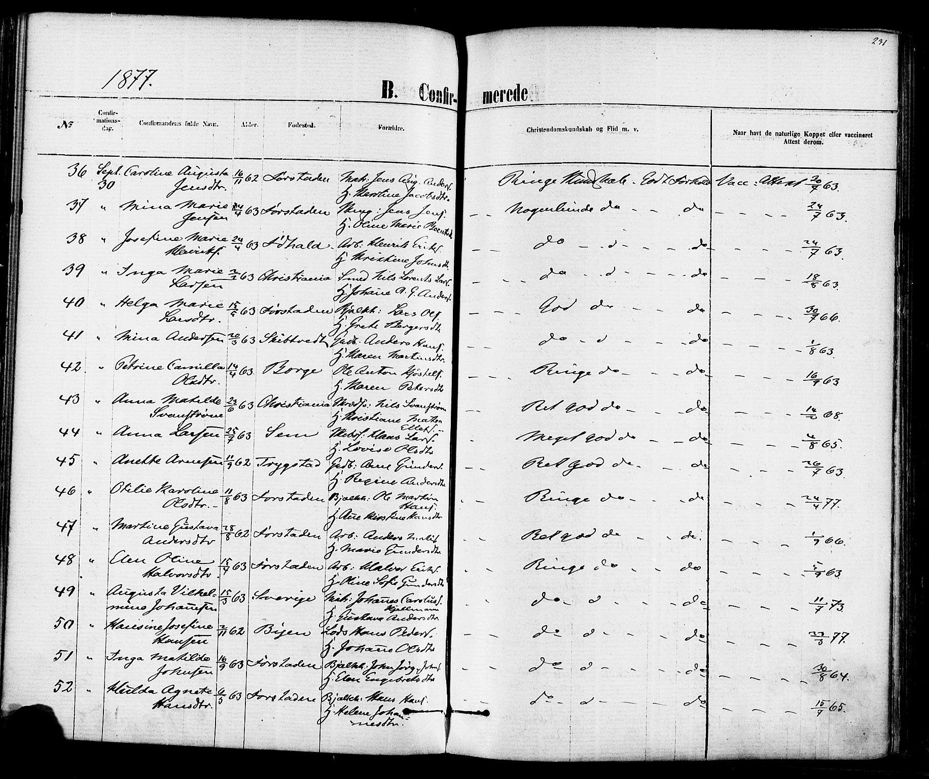 Fredrikstad domkirkes prestekontor Kirkebøker, SAO/A-10906/F/Fa/L0001: Parish register (official) no. 1, 1871-1878, p. 231