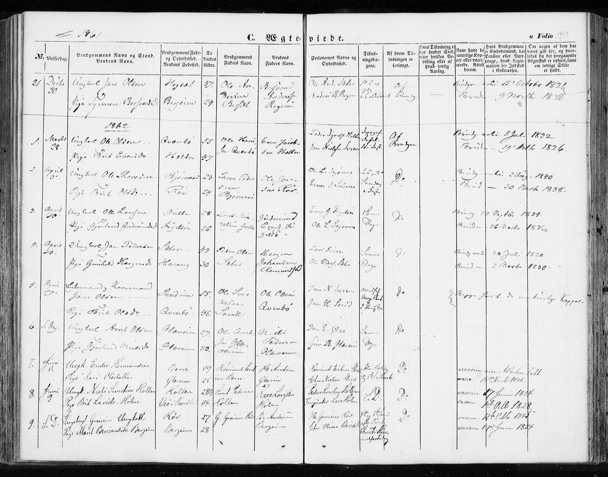 Ministerialprotokoller, klokkerbøker og fødselsregistre - Møre og Romsdal, SAT/A-1454/595/L1044: Parish register (official) no. 595A06, 1852-1863, p. 189