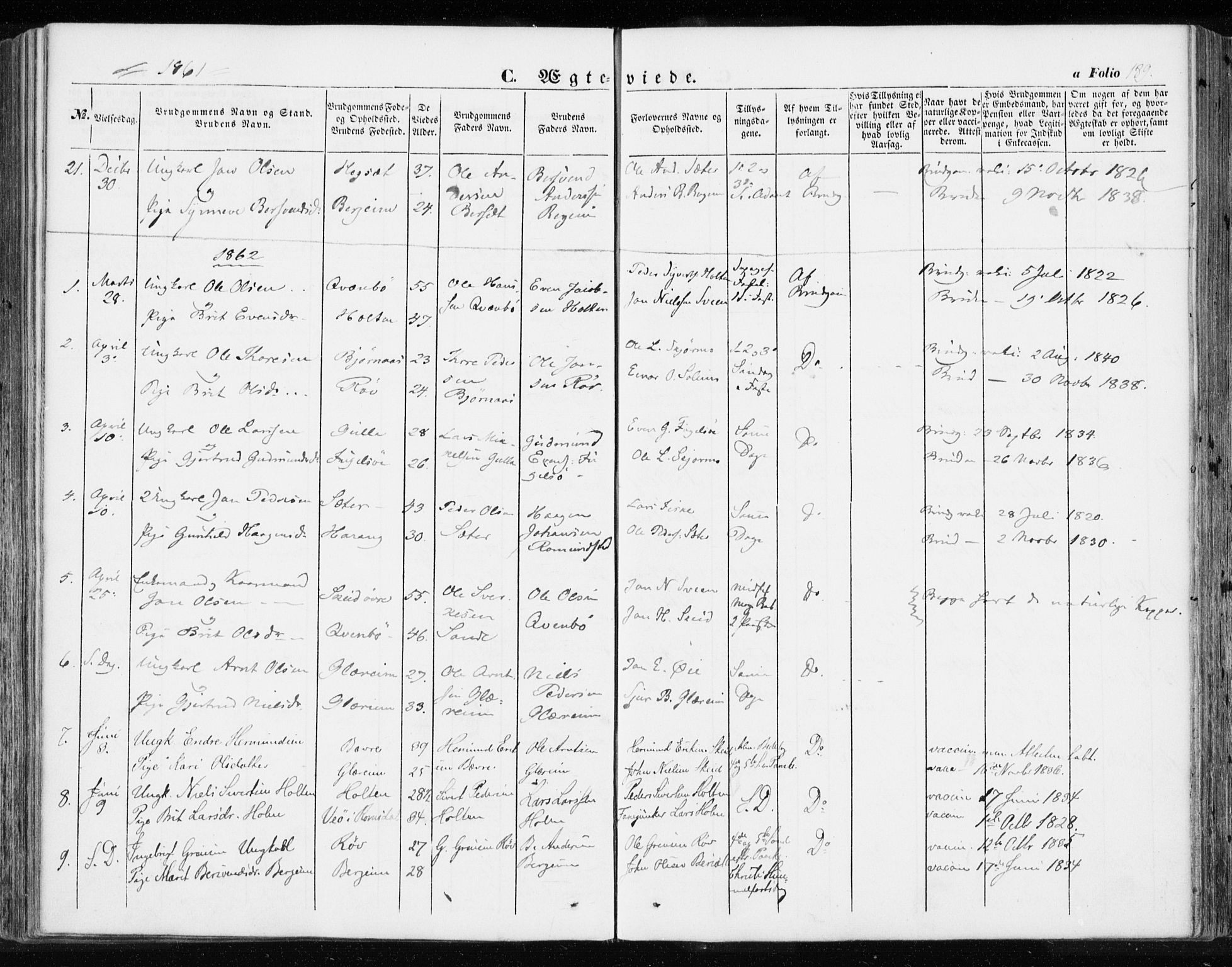 Ministerialprotokoller, klokkerbøker og fødselsregistre - Møre og Romsdal, AV/SAT-A-1454/595/L1044: Parish register (official) no. 595A06, 1852-1863, p. 189