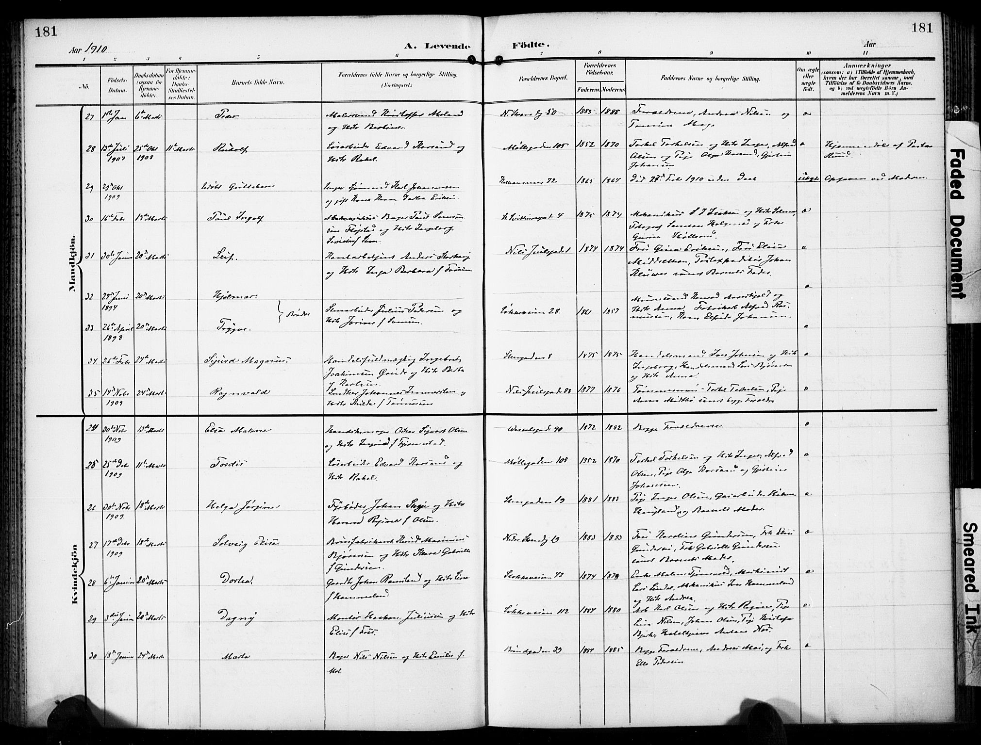 Domkirken sokneprestkontor, AV/SAST-A-101812/001/30/30BB/L0018: Parish register (copy) no. B 18, 1903-1915, p. 181