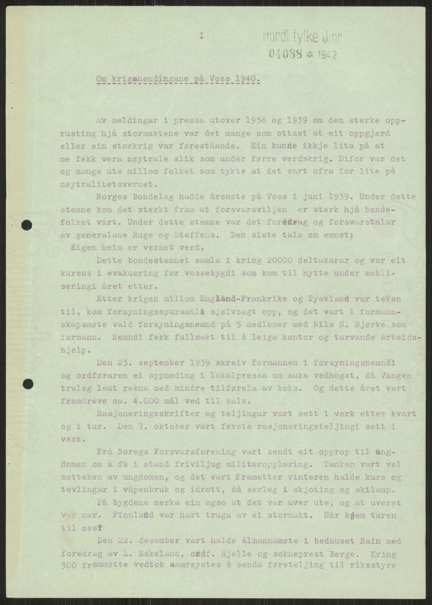 Forsvaret, Forsvarets krigshistoriske avdeling, RA/RAFA-2017/Y/Ya/L0015: II-C-11-31 - Fylkesmenn.  Rapporter om krigsbegivenhetene 1940., 1940, p. 439