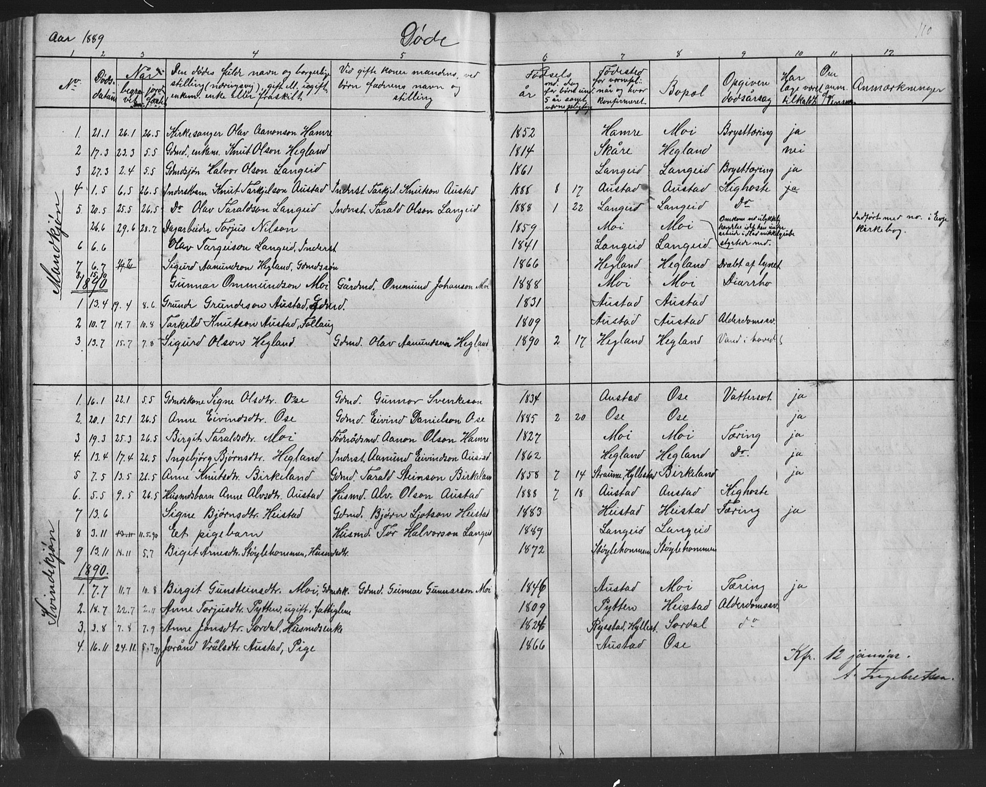 Bygland sokneprestkontor, SAK/1111-0006/F/Fb/Fba/L0002: Parish register (copy) no. B 2, 1886-1919, p. 110