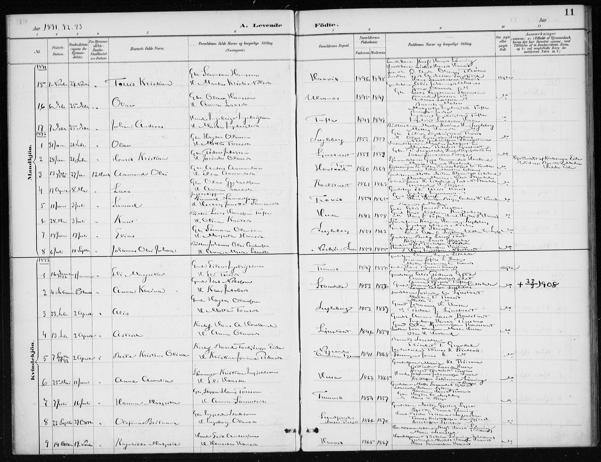 Kvinnherad sokneprestembete, AV/SAB-A-76401/H/Haa: Parish register (official) no. E 1, 1887-1912, p. 11