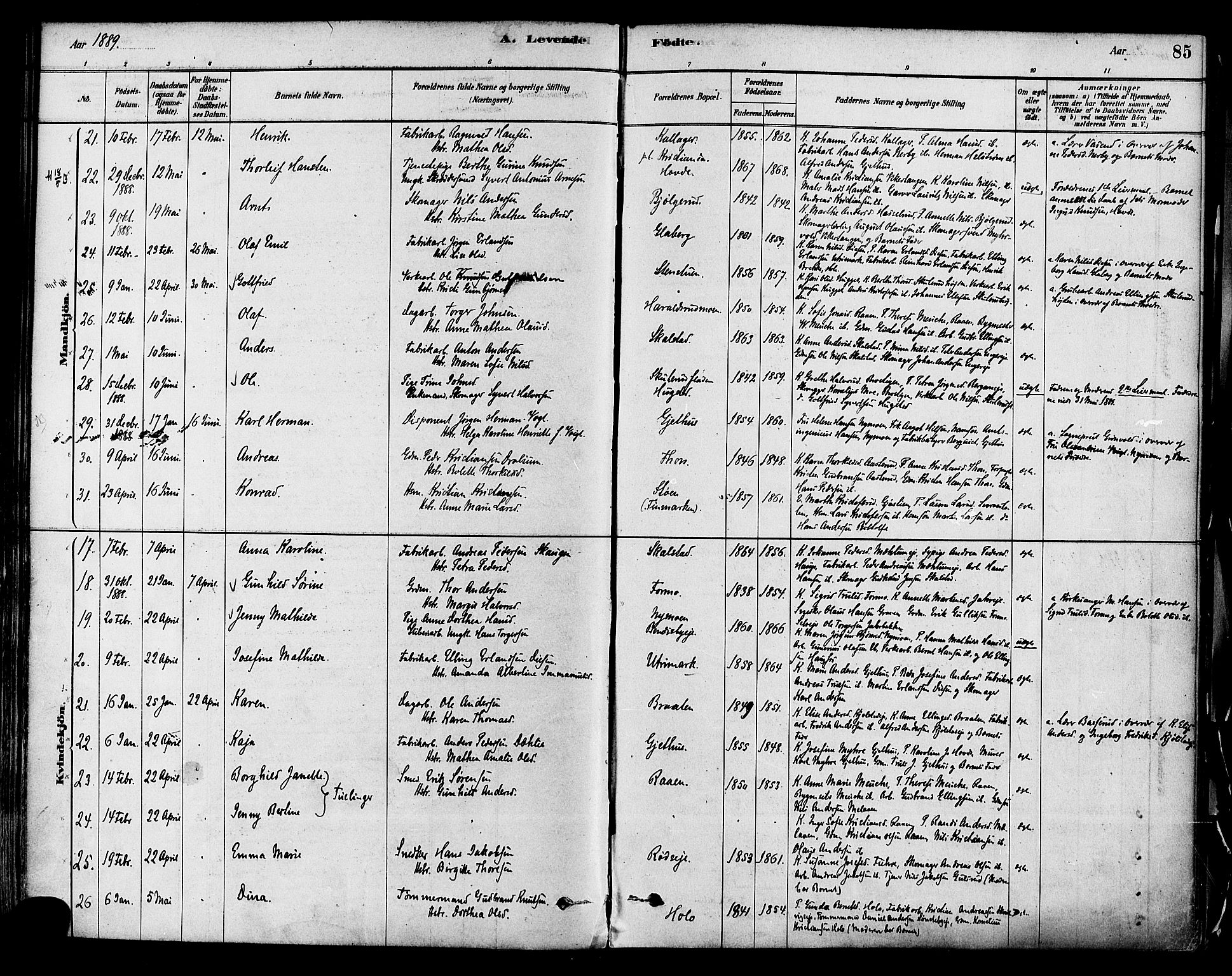 Modum kirkebøker, AV/SAKO-A-234/F/Fa/L0011: Parish register (official) no. 11, 1877-1889, p. 85