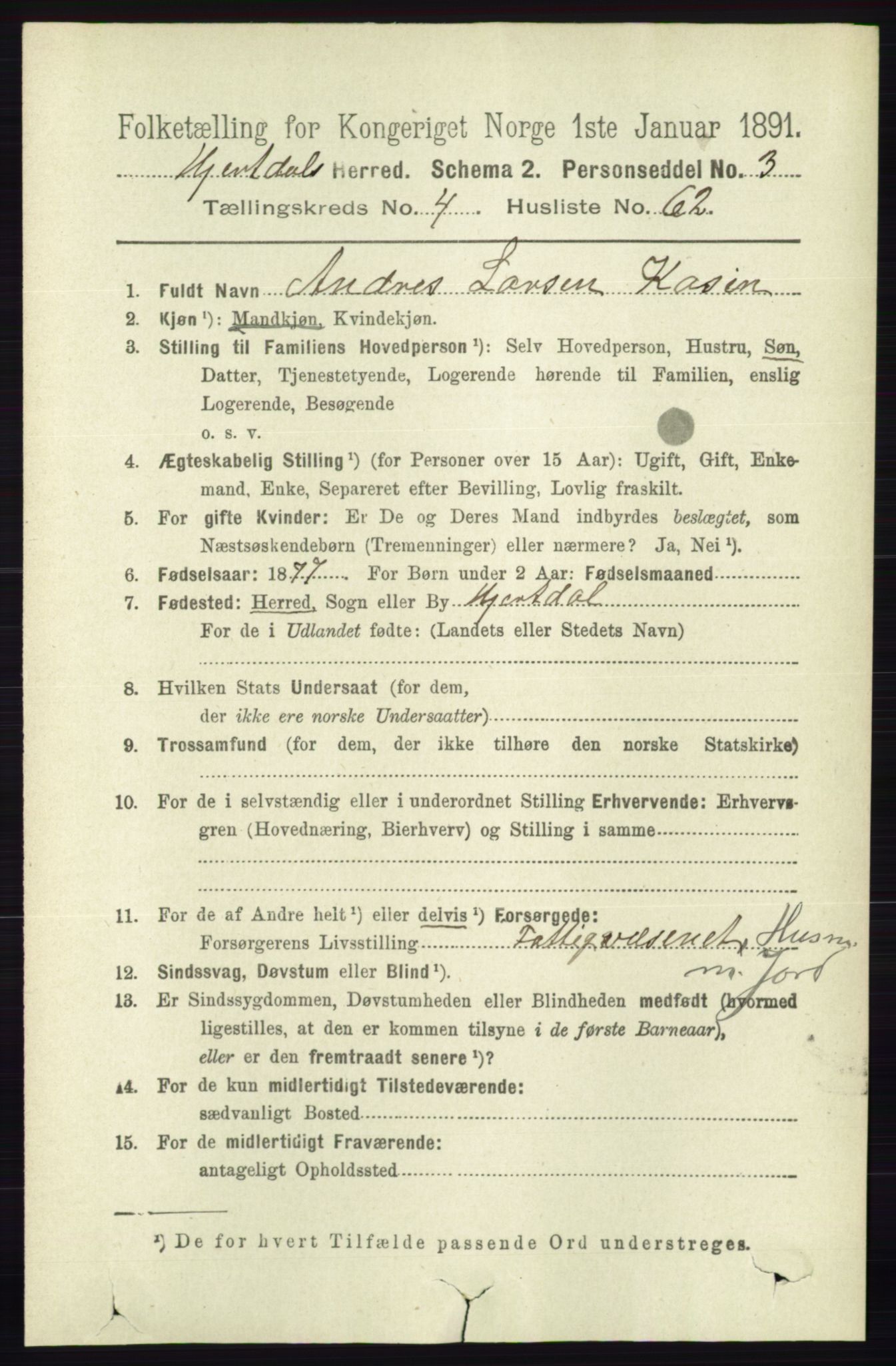 RA, 1891 census for 0827 Hjartdal, 1891, p. 1737