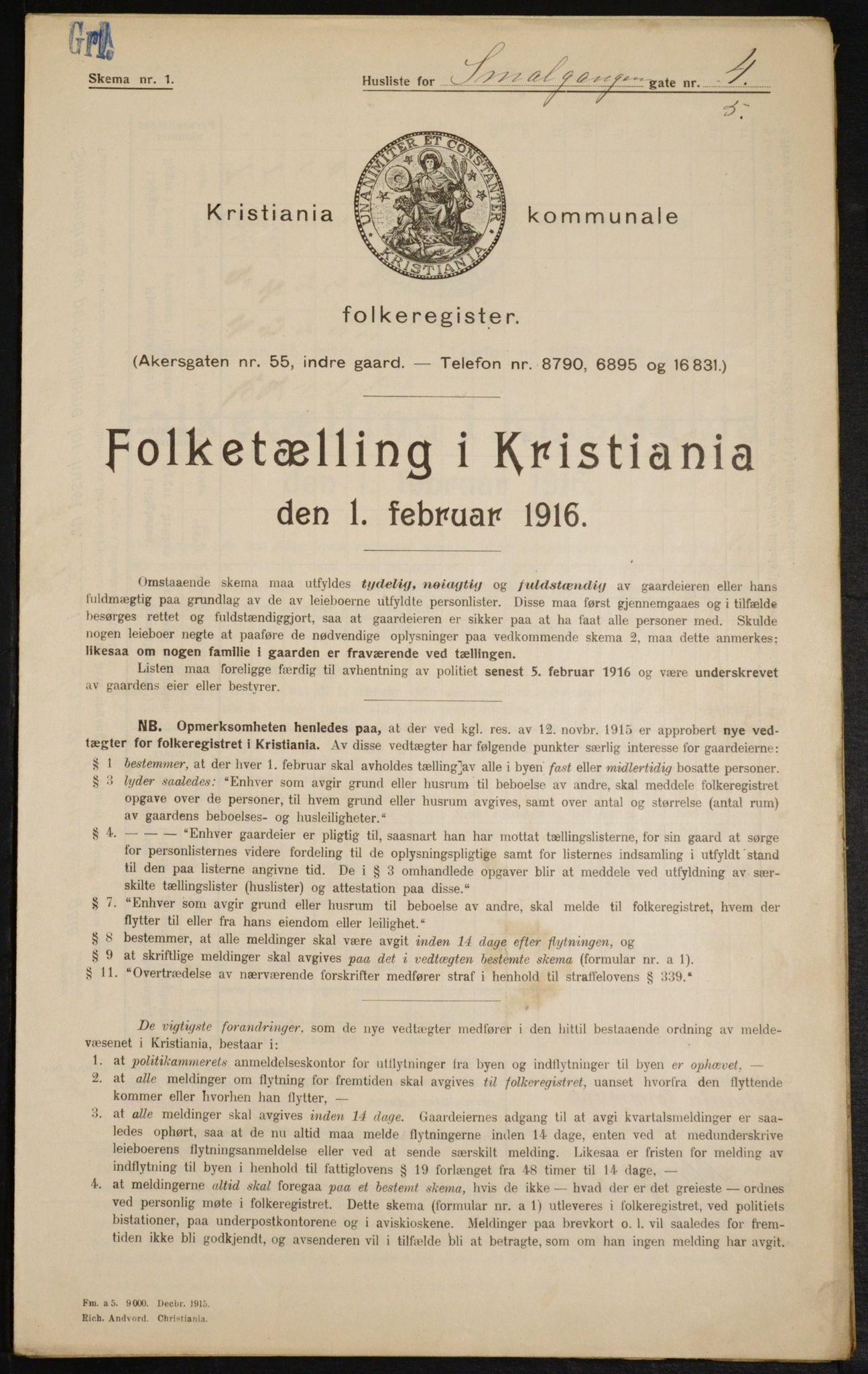 OBA, Municipal Census 1916 for Kristiania, 1916, p. 99447