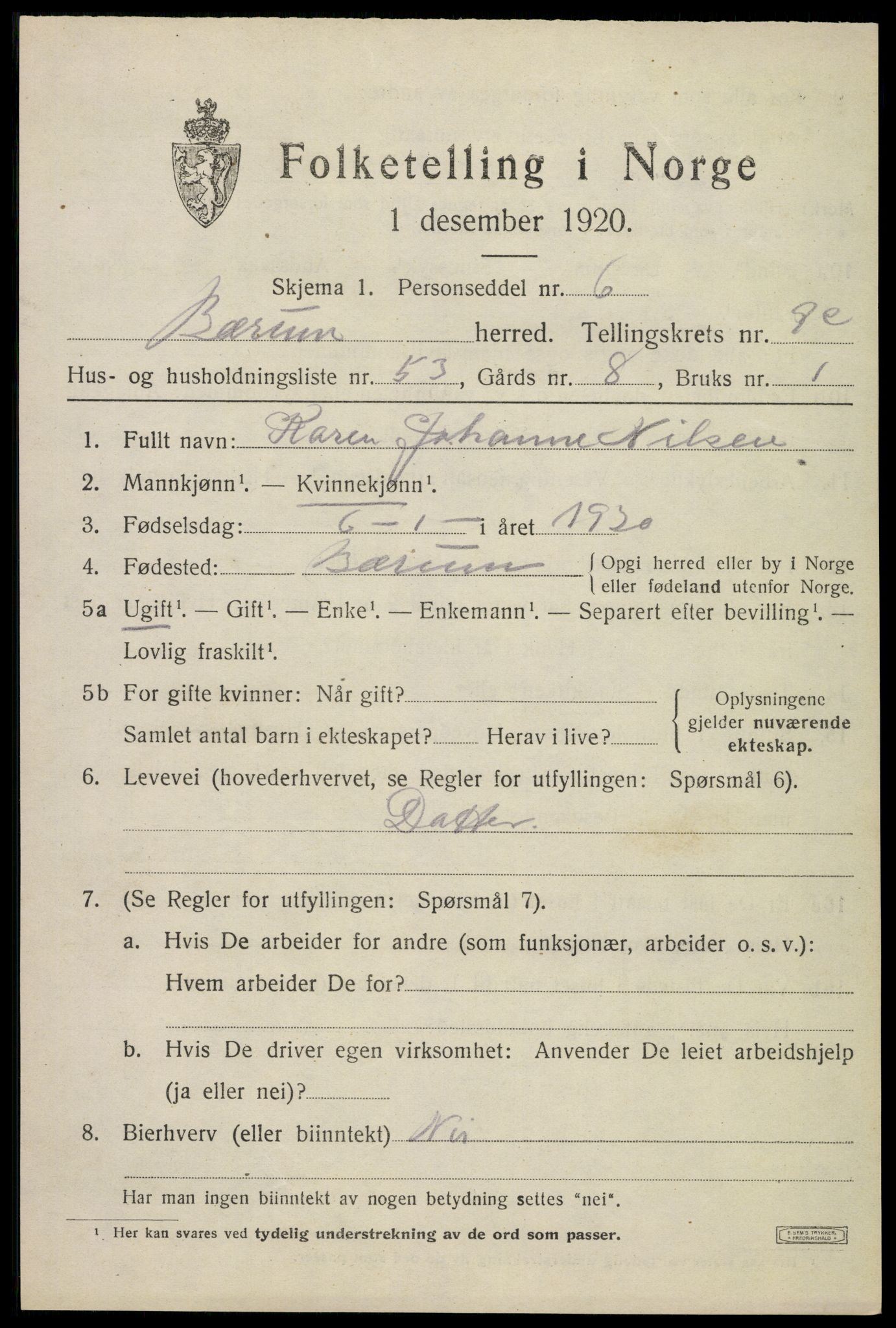 SAO, 1920 census for Bærum, 1920, p. 22828