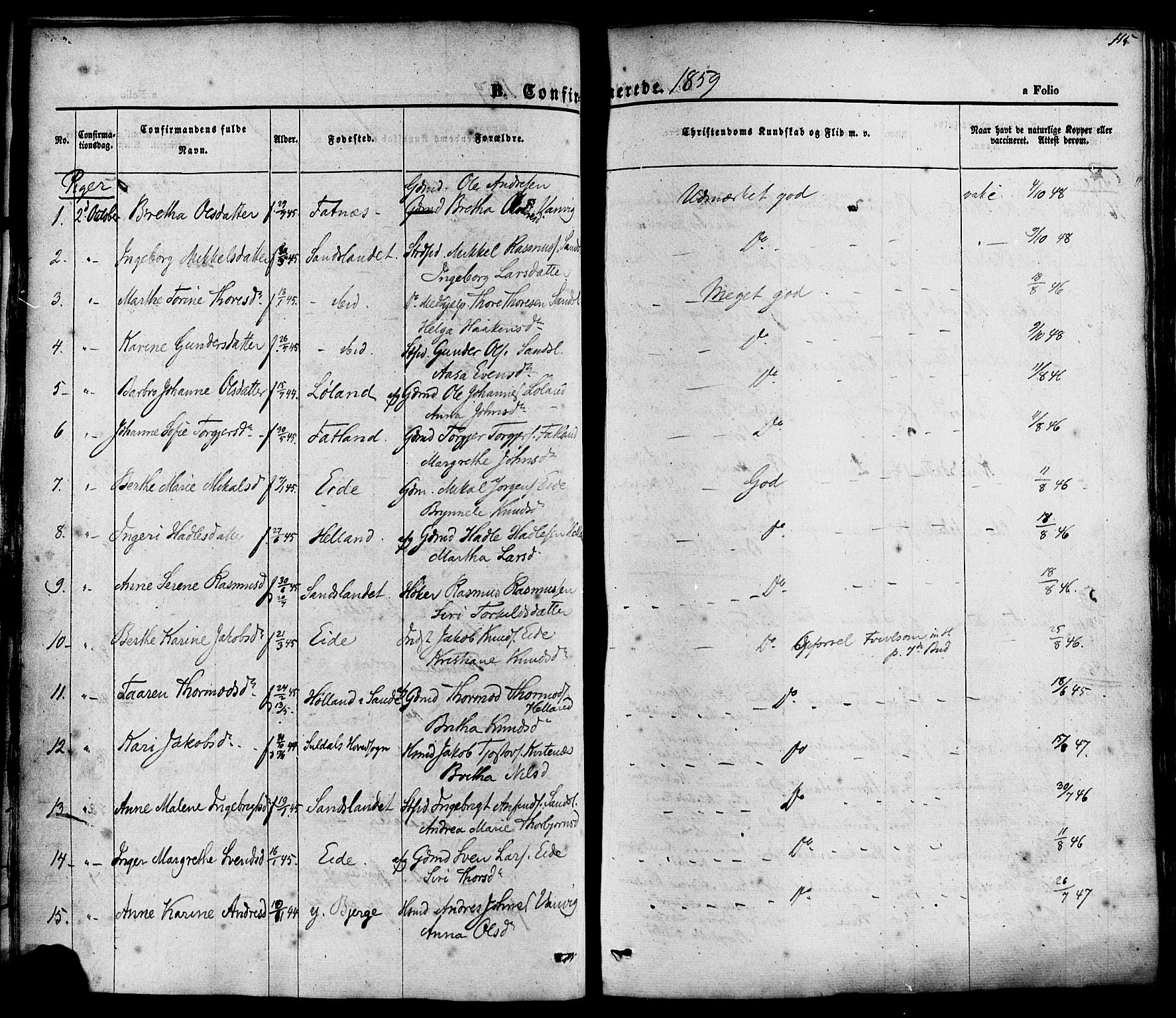 Sand sokneprestkontor, AV/SAST-A-101848/01/III/L0003: Parish register (official) no. A 3, 1854-1879, p. 115