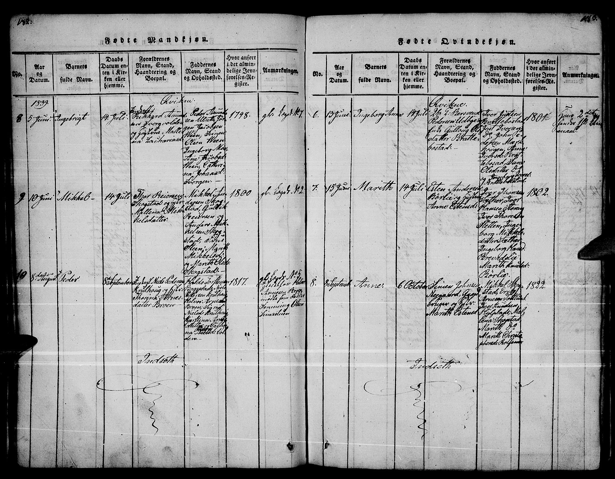 Kvikne prestekontor, AV/SAH-PREST-064/H/Ha/Haa/L0004: Parish register (official) no. 4, 1815-1840, p. 182-183