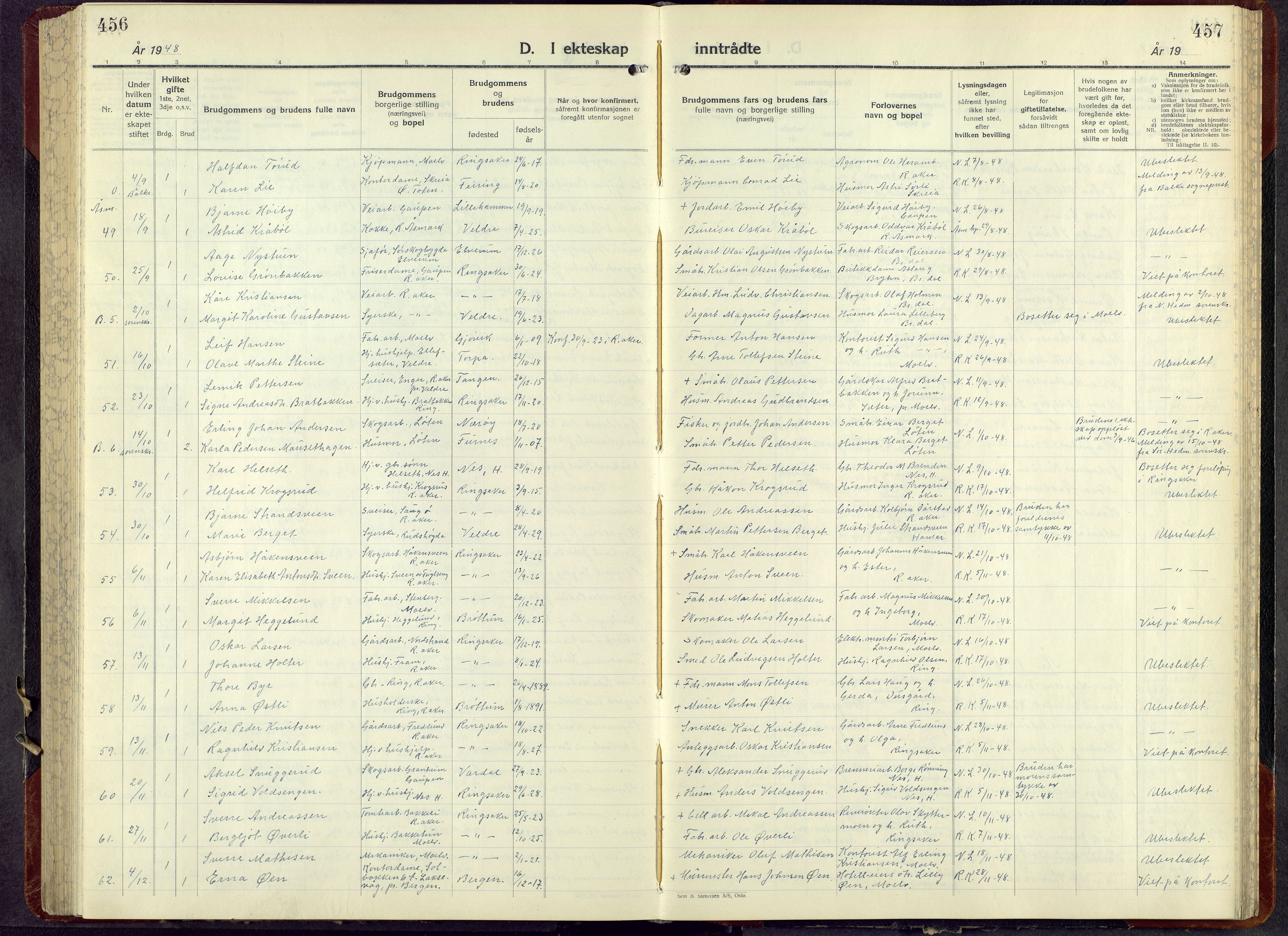 Ringsaker prestekontor, SAH/PREST-014/L/La/L0021: Parish register (copy) no. 21, 1947-1956, p. 457