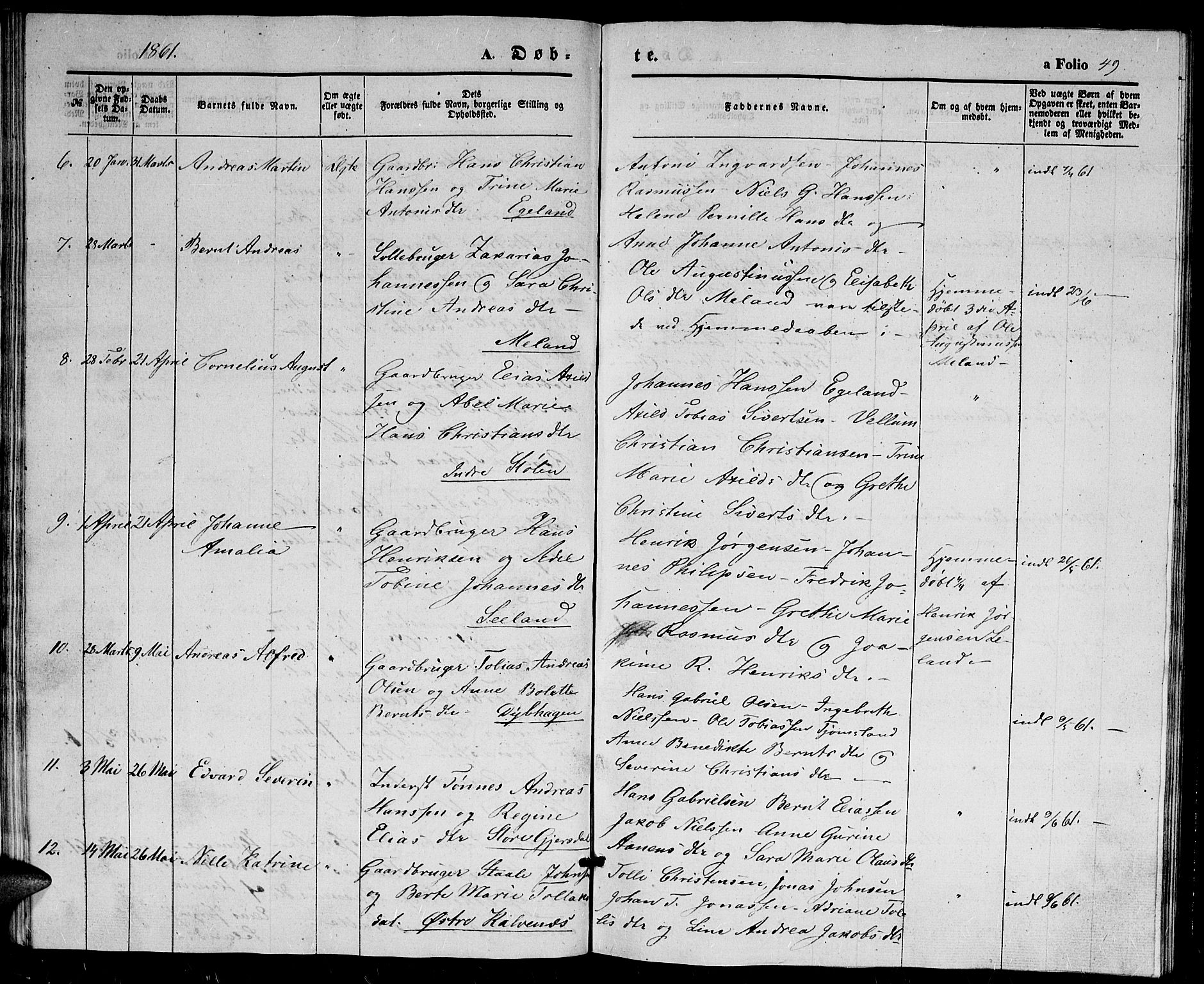 Herad sokneprestkontor, SAK/1111-0018/F/Fb/Fba/L0002: Parish register (copy) no. B 2, 1852-1862, p. 49