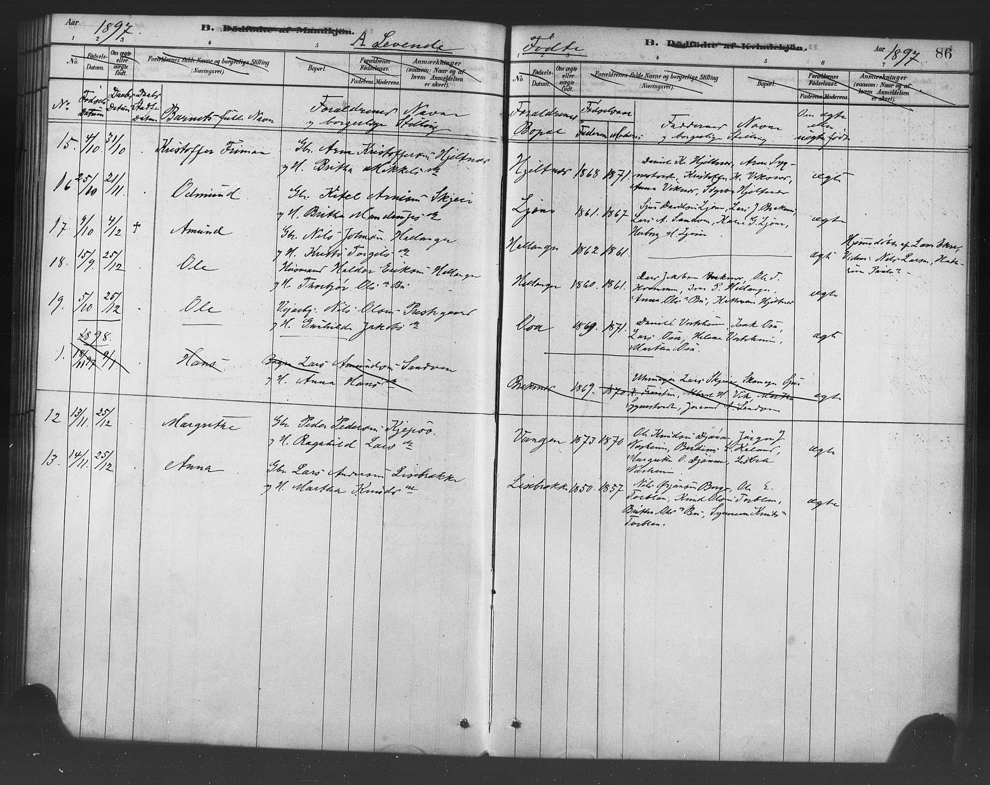 Ulvik sokneprestembete, SAB/A-78801/H/Haa: Parish register (official) no. B 1, 1878-1897, p. 86