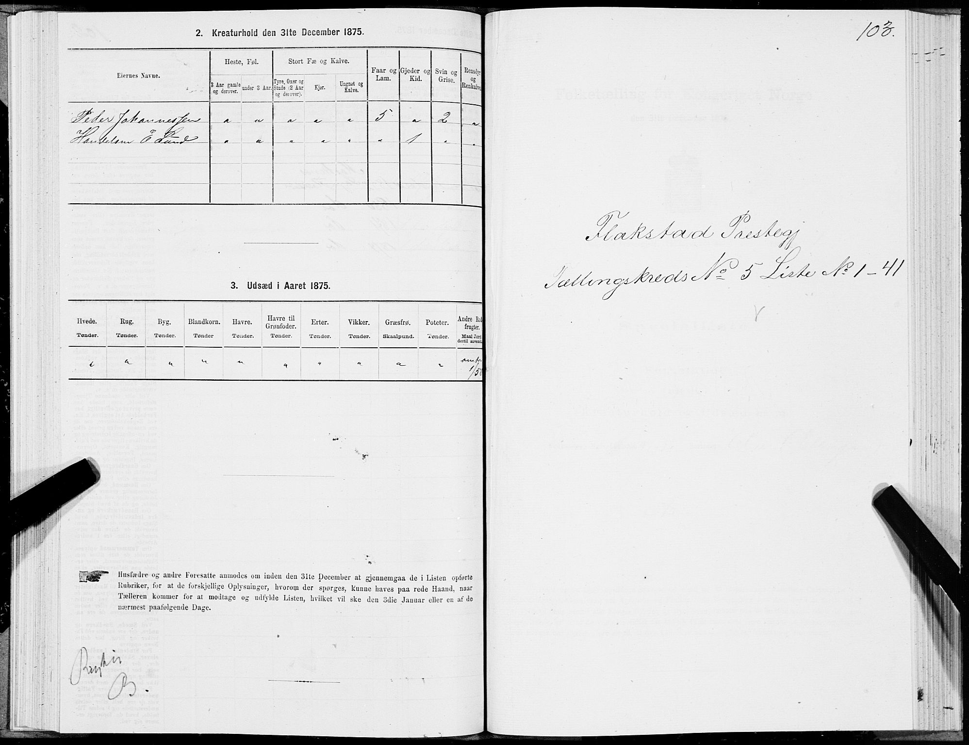 SAT, 1875 census for 1859P Flakstad, 1875, p. 2103