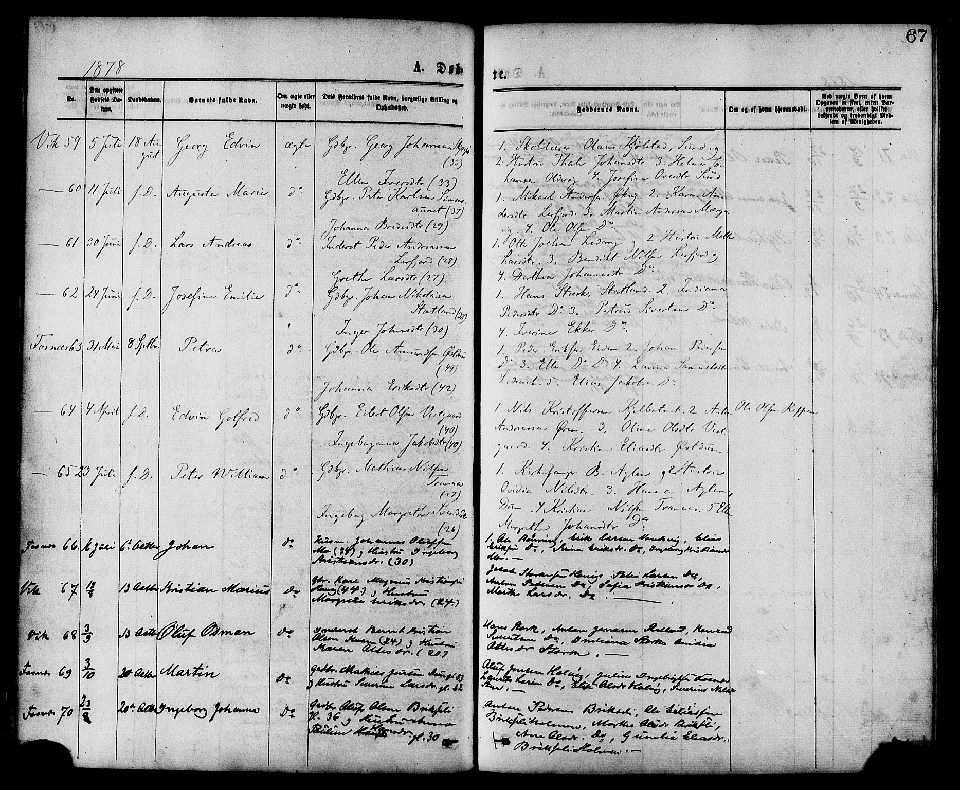 Ministerialprotokoller, klokkerbøker og fødselsregistre - Nord-Trøndelag, AV/SAT-A-1458/773/L0616: Parish register (official) no. 773A07, 1870-1887, p. 67