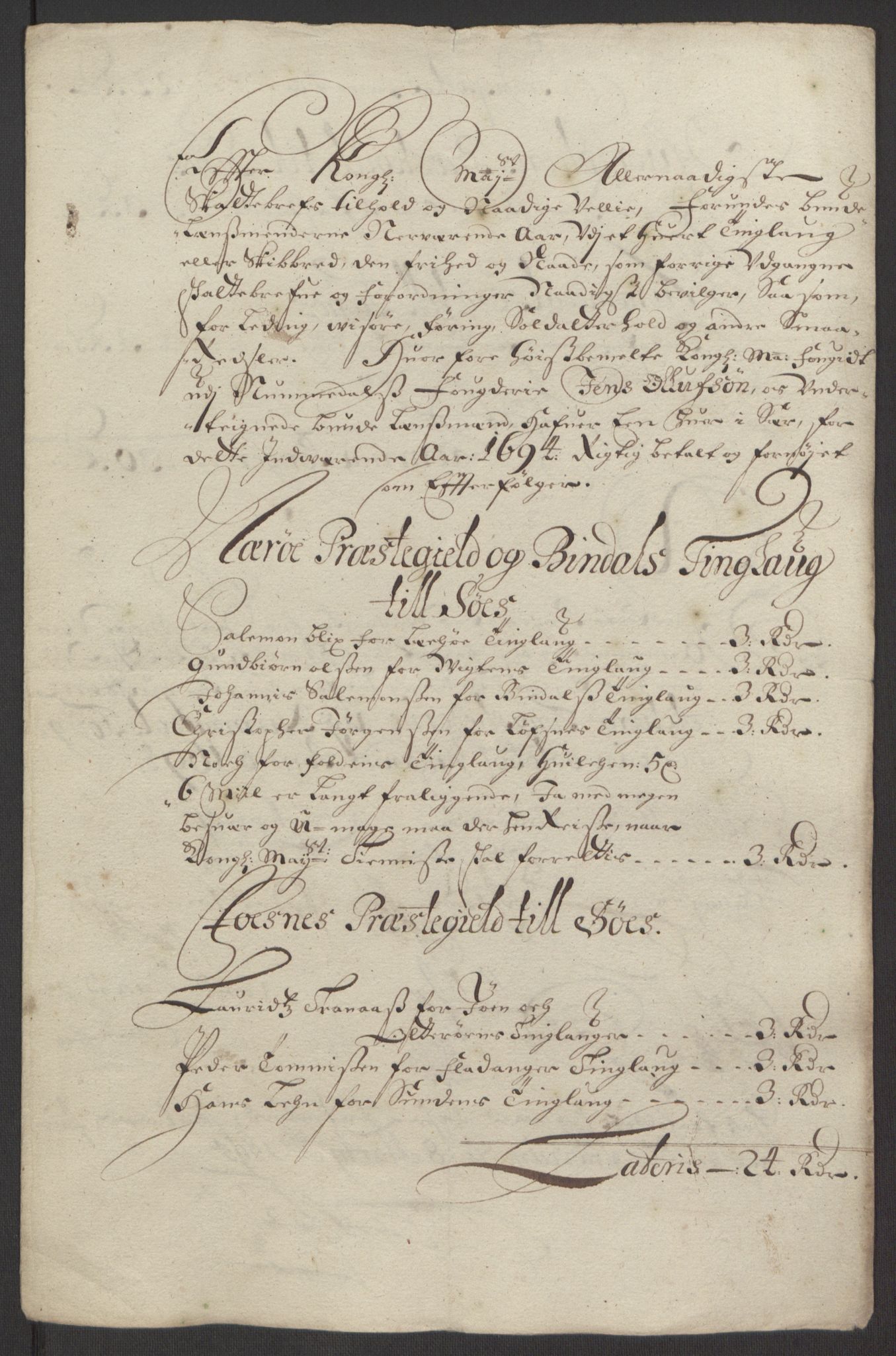 Rentekammeret inntil 1814, Reviderte regnskaper, Fogderegnskap, RA/EA-4092/R64/L4424: Fogderegnskap Namdal, 1692-1695, p. 414