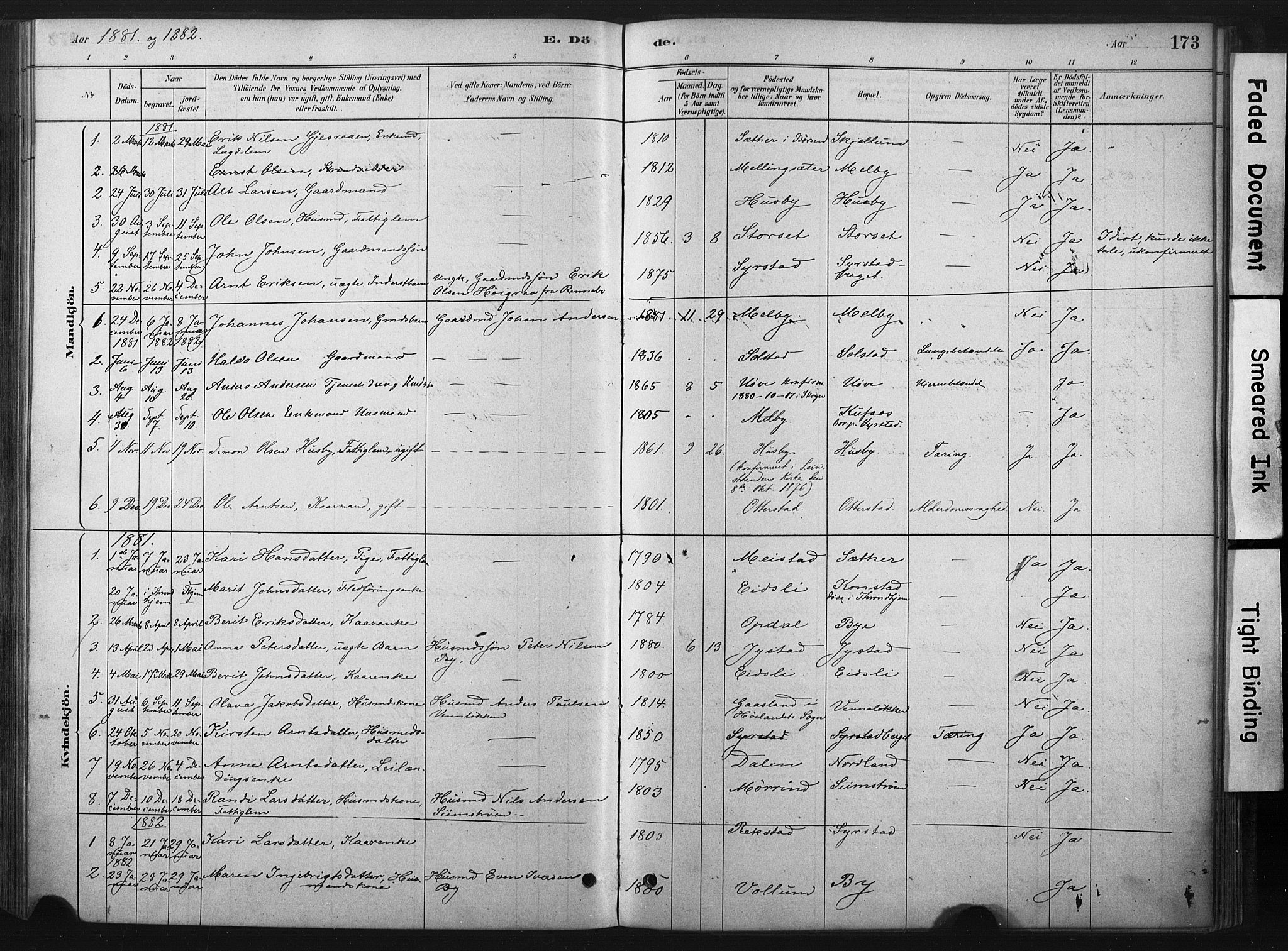 Ministerialprotokoller, klokkerbøker og fødselsregistre - Sør-Trøndelag, SAT/A-1456/667/L0795: Parish register (official) no. 667A03, 1879-1907, p. 173