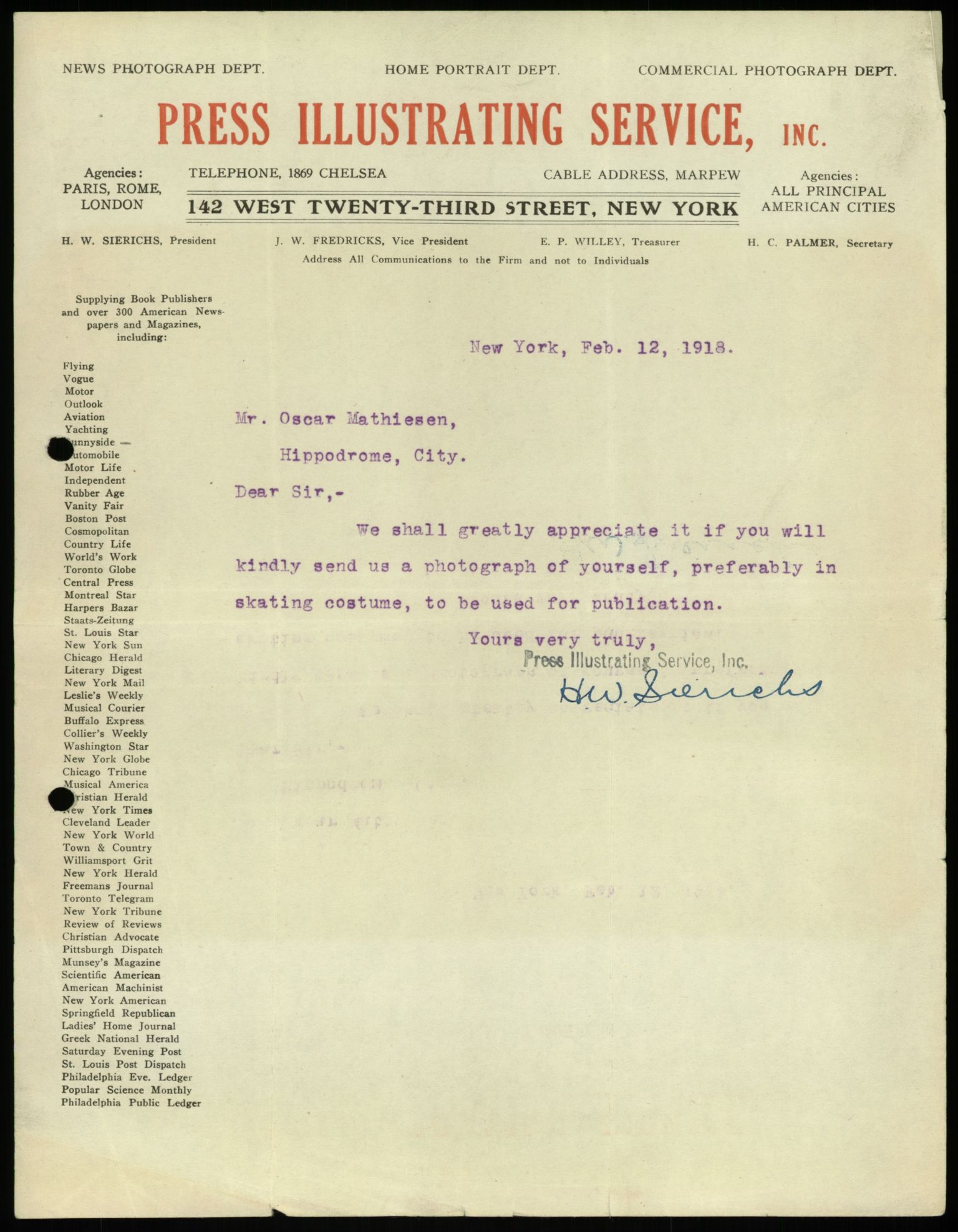 Mathisen, Oscar Wilhelm, AV/RA-PA-1912/Fa/L0001: Inngående korrespondanse, 1916-1954, p. 10