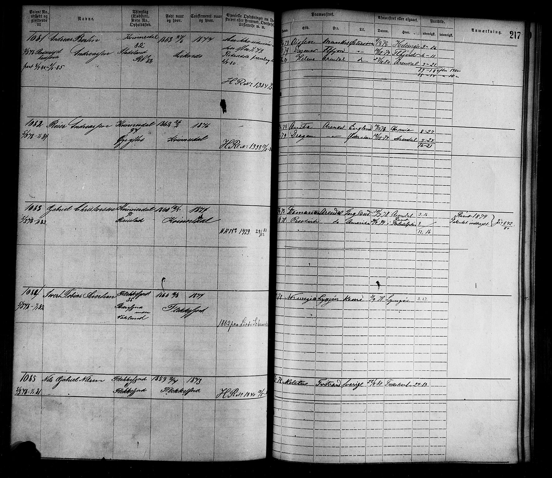 Flekkefjord mønstringskrets, AV/SAK-2031-0018/F/Fa/L0002: Annotasjonsrulle nr 1-1920 med register, N-2, 1870-1891, p. 242