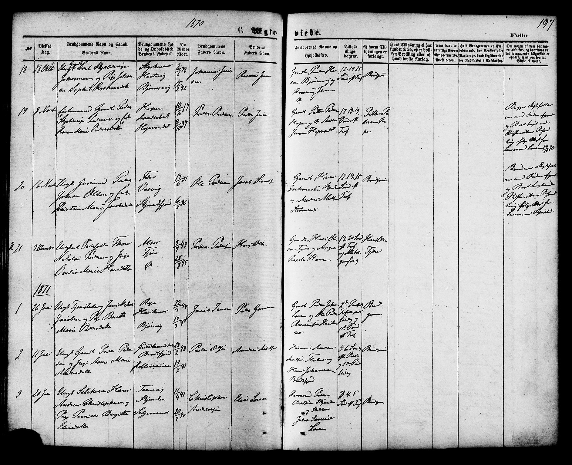 Ministerialprotokoller, klokkerbøker og fødselsregistre - Nordland, AV/SAT-A-1459/853/L0771: Parish register (official) no. 853A10, 1870-1881, p. 197