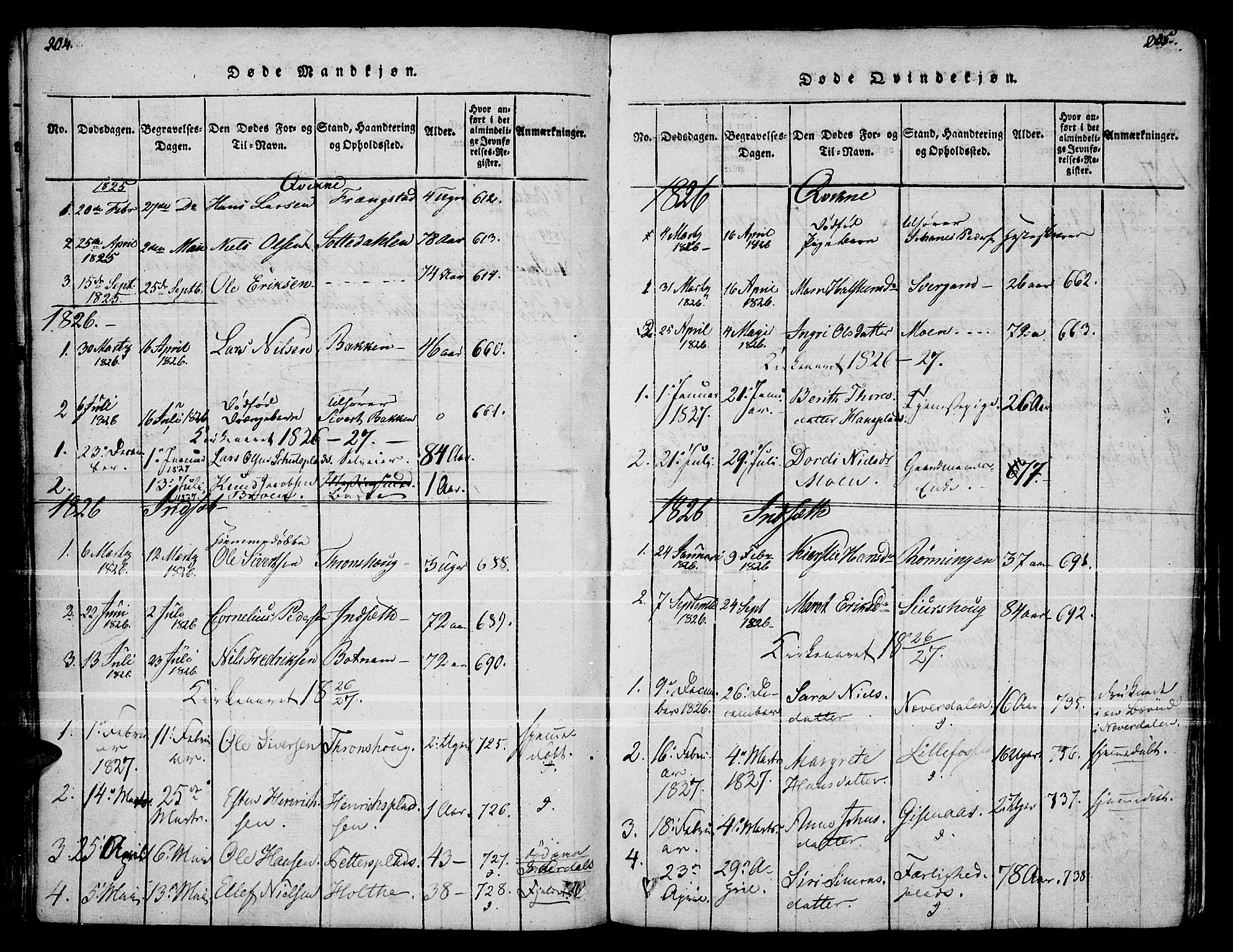 Kvikne prestekontor, SAH/PREST-064/H/Ha/Haa/L0004: Parish register (official) no. 4, 1815-1840, p. 204-205