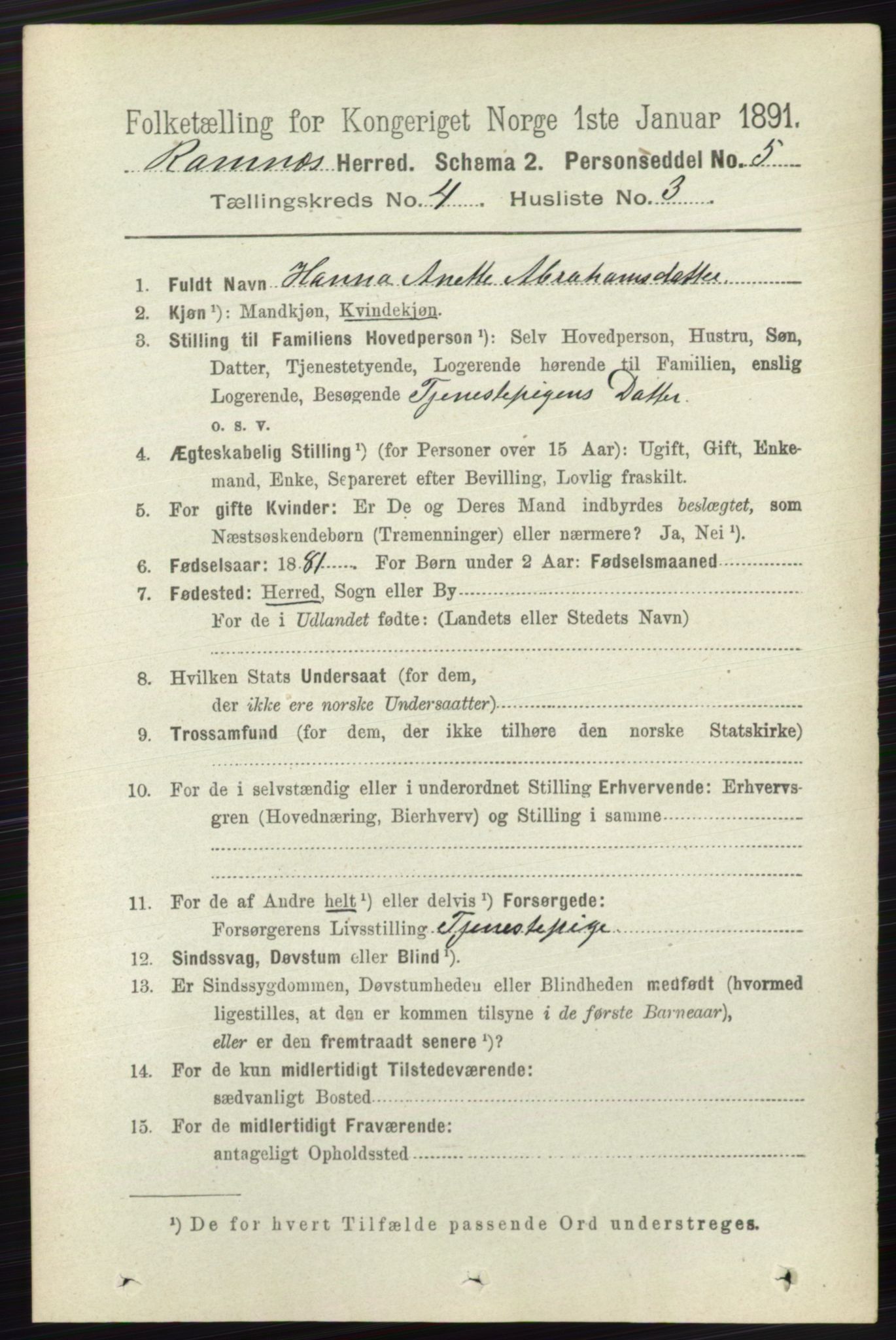 RA, 1891 census for 0718 Ramnes, 1891, p. 1958