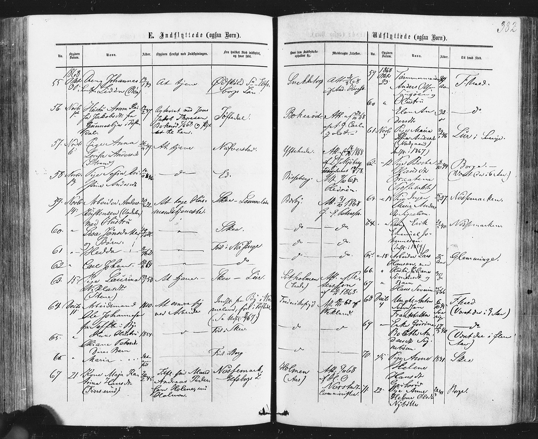 Idd prestekontor Kirkebøker, SAO/A-10911/F/Fc/L0005: Parish register (official) no. III 5, 1861-1877, p. 382