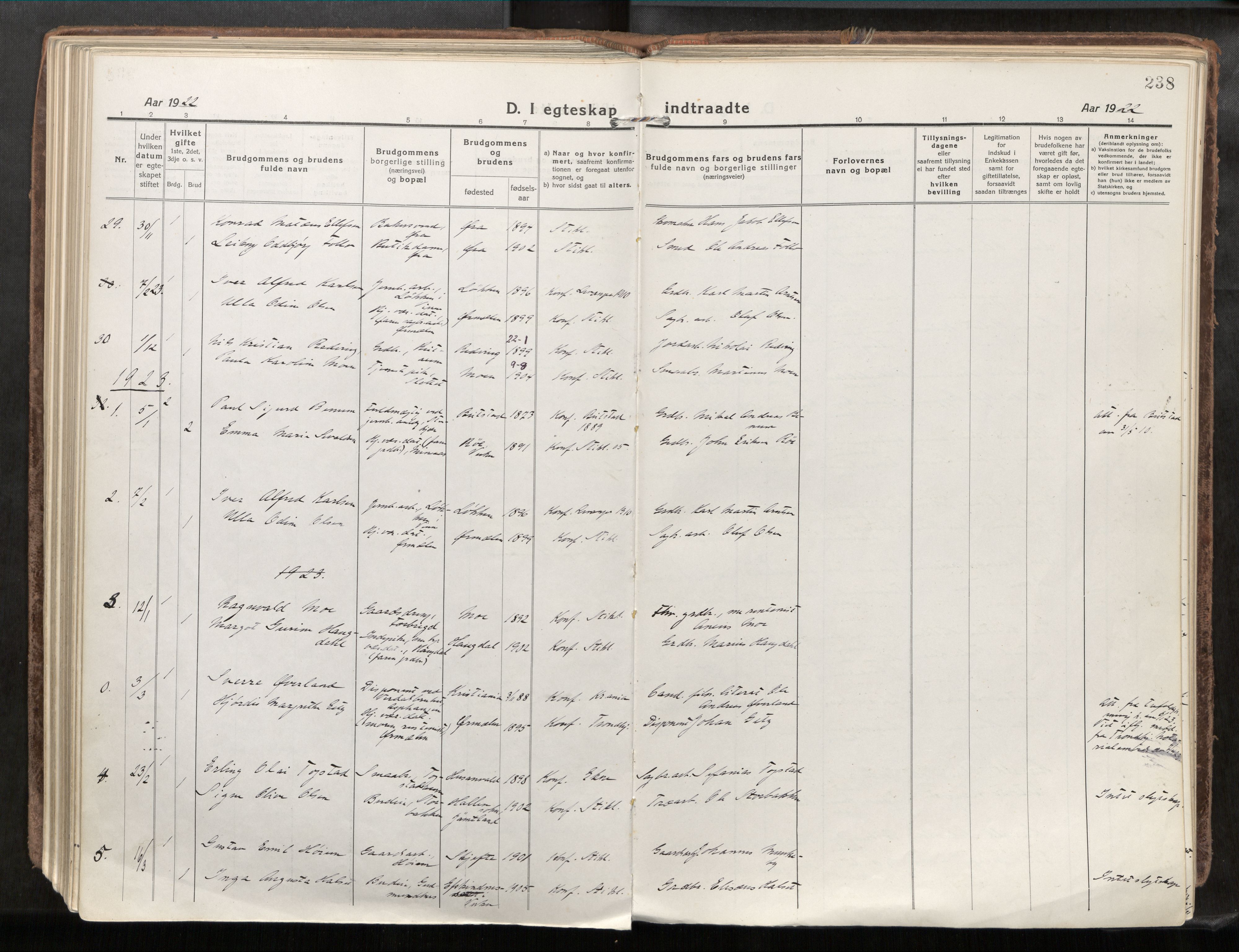 Verdal sokneprestkontor, SAT/A-1156/2/H/Haa/L0001: Parish register (official) no. 1, 1917-1932, p. 238