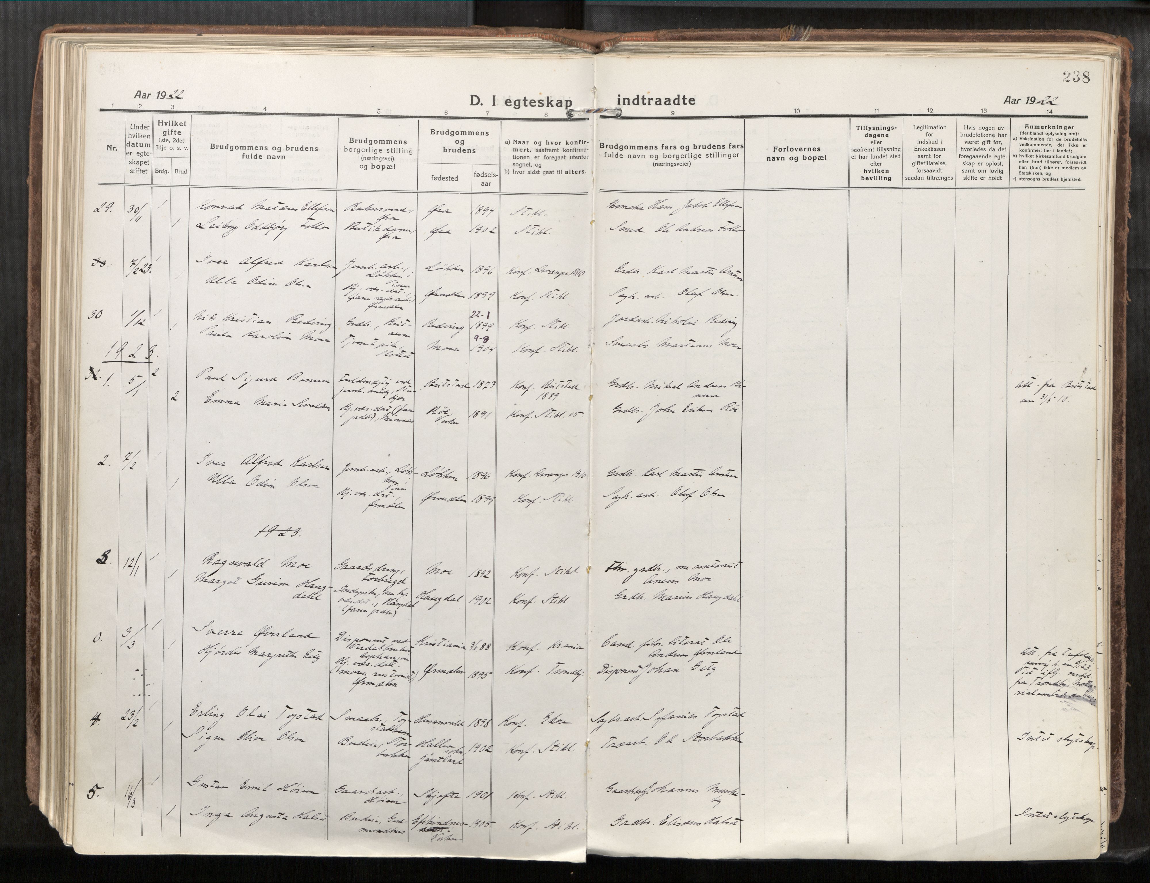 Verdal sokneprestkontor, AV/SAT-A-1156/2/H/Haa/L0001: Parish register (official) no. 1, 1917-1932, p. 238