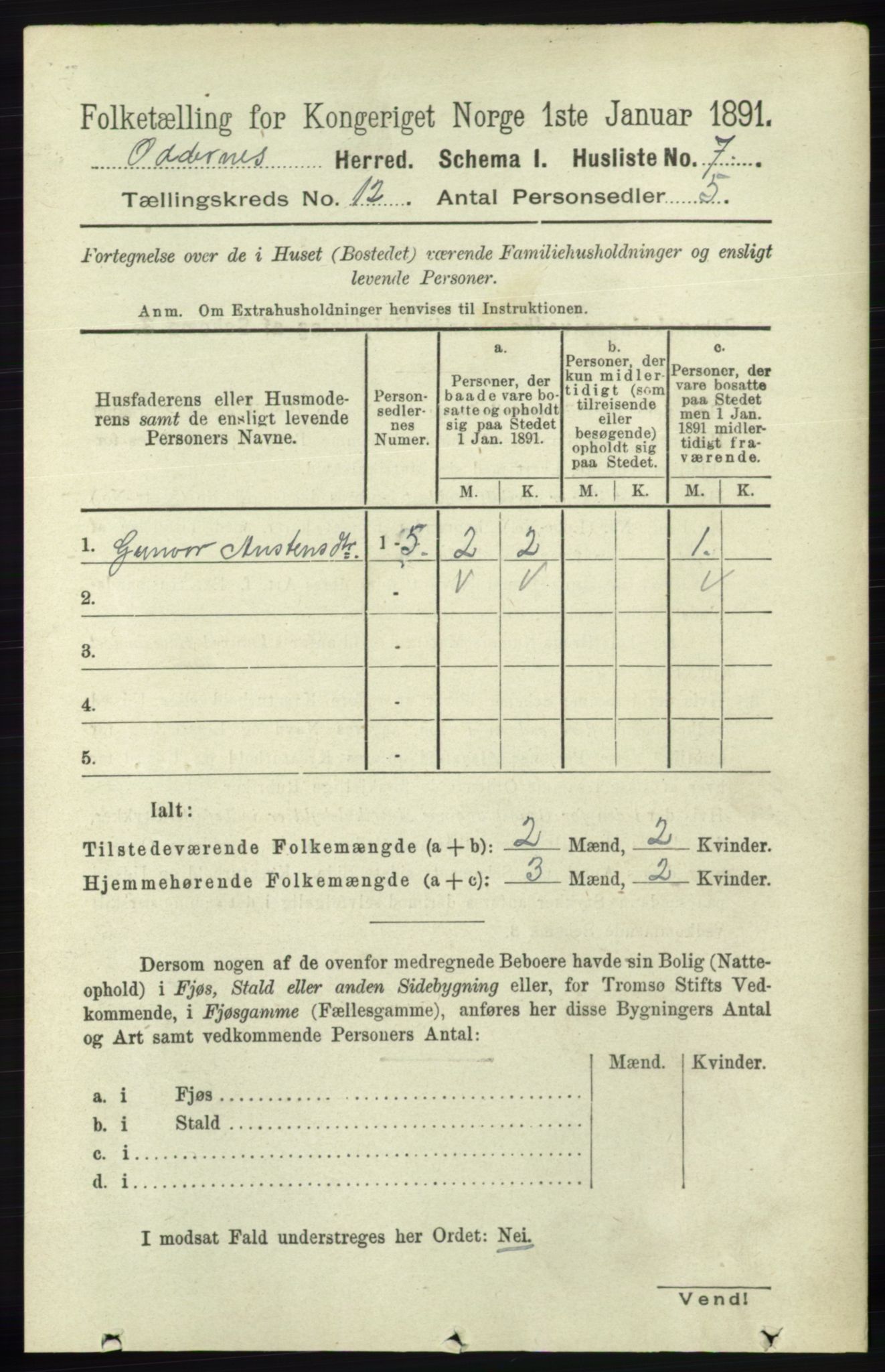 RA, 1891 census for 1012 Oddernes, 1891, p. 4317