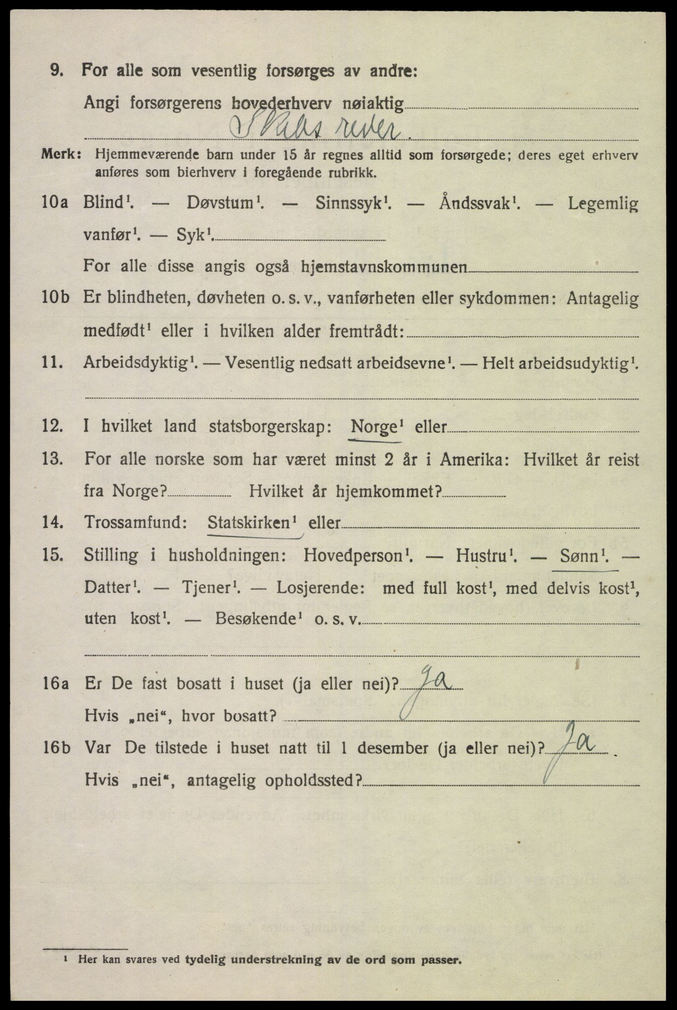 SAK, 1920 census for Lyngdal, 1920, p. 2998