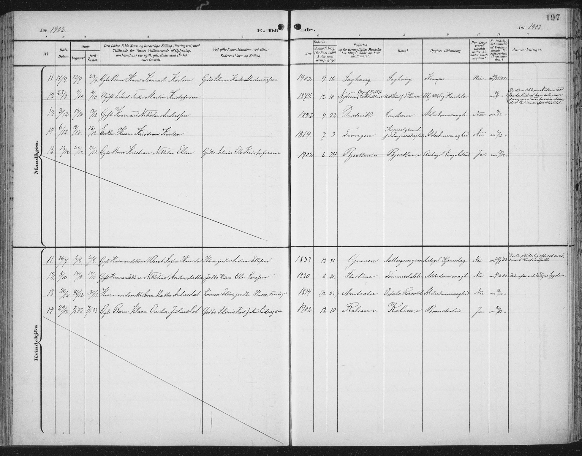 Ministerialprotokoller, klokkerbøker og fødselsregistre - Nord-Trøndelag, SAT/A-1458/701/L0011: Parish register (official) no. 701A11, 1899-1915, p. 197