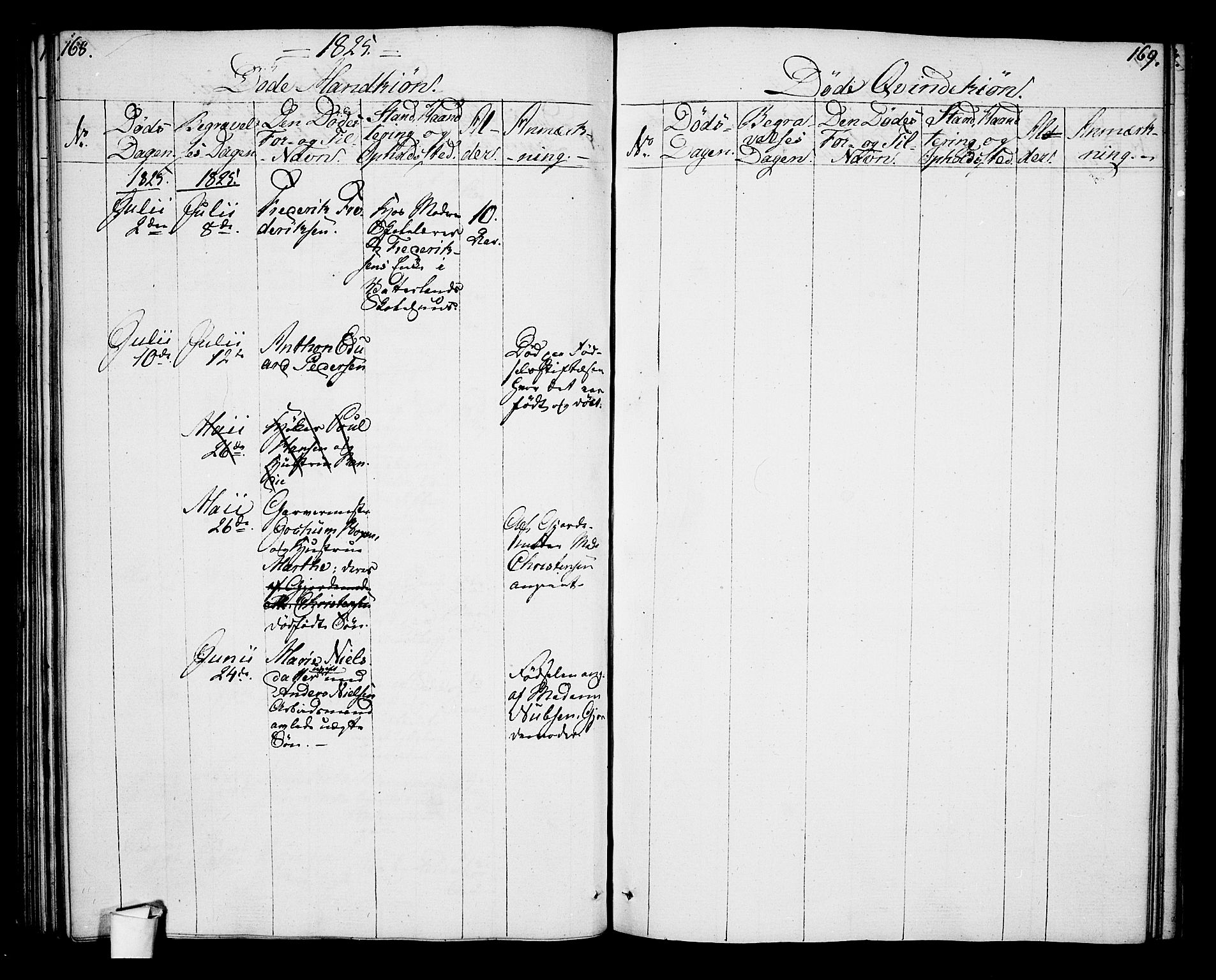 Oslo domkirke Kirkebøker, SAO/A-10752/G/Ga/L0003: Parish register (copy) no. 3, 1823-1825, p. 168-169