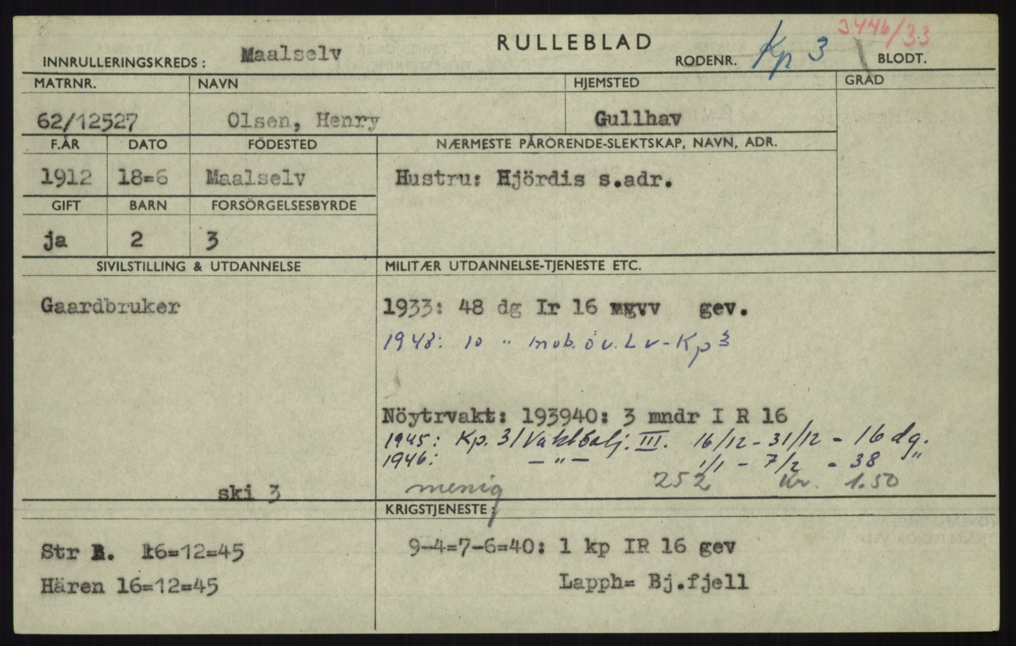 Forsvaret, Troms infanteriregiment nr. 16, AV/RA-RAFA-3146/P/Pa/L0017: Rulleblad for regimentets menige mannskaper, årsklasse 1933, 1933, p. 951