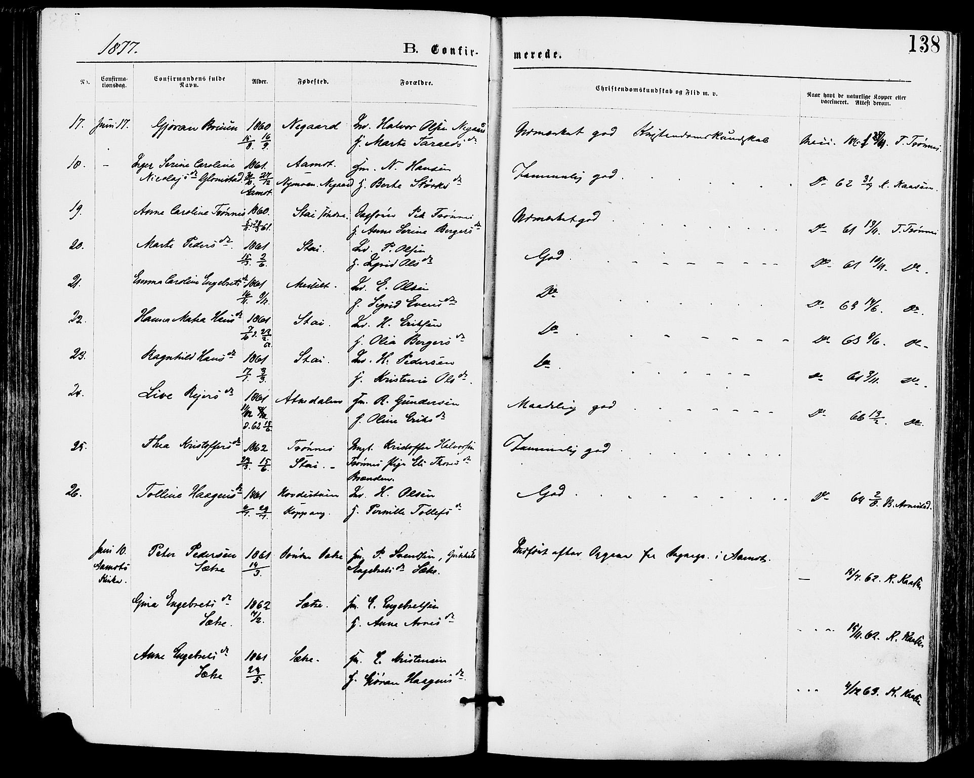 Stor-Elvdal prestekontor, SAH/PREST-052/H/Ha/Haa/L0001: Parish register (official) no. 1, 1871-1882, p. 138