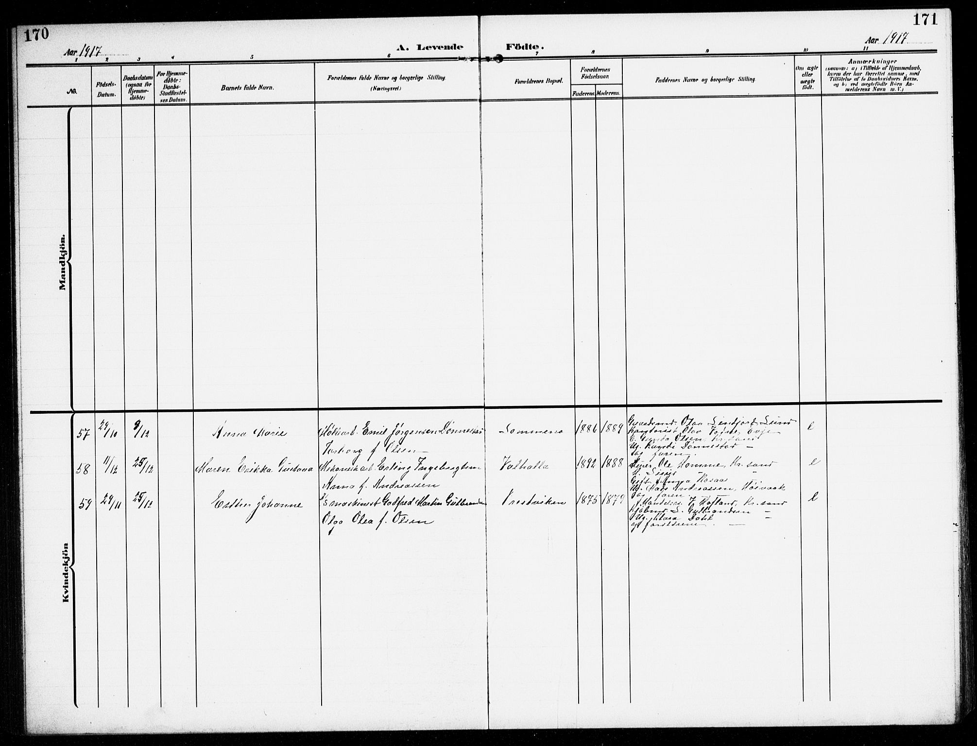 Oddernes sokneprestkontor, SAK/1111-0033/F/Fb/Fba/L0010: Parish register (copy) no. B 10, 1907-1941, p. 170-171
