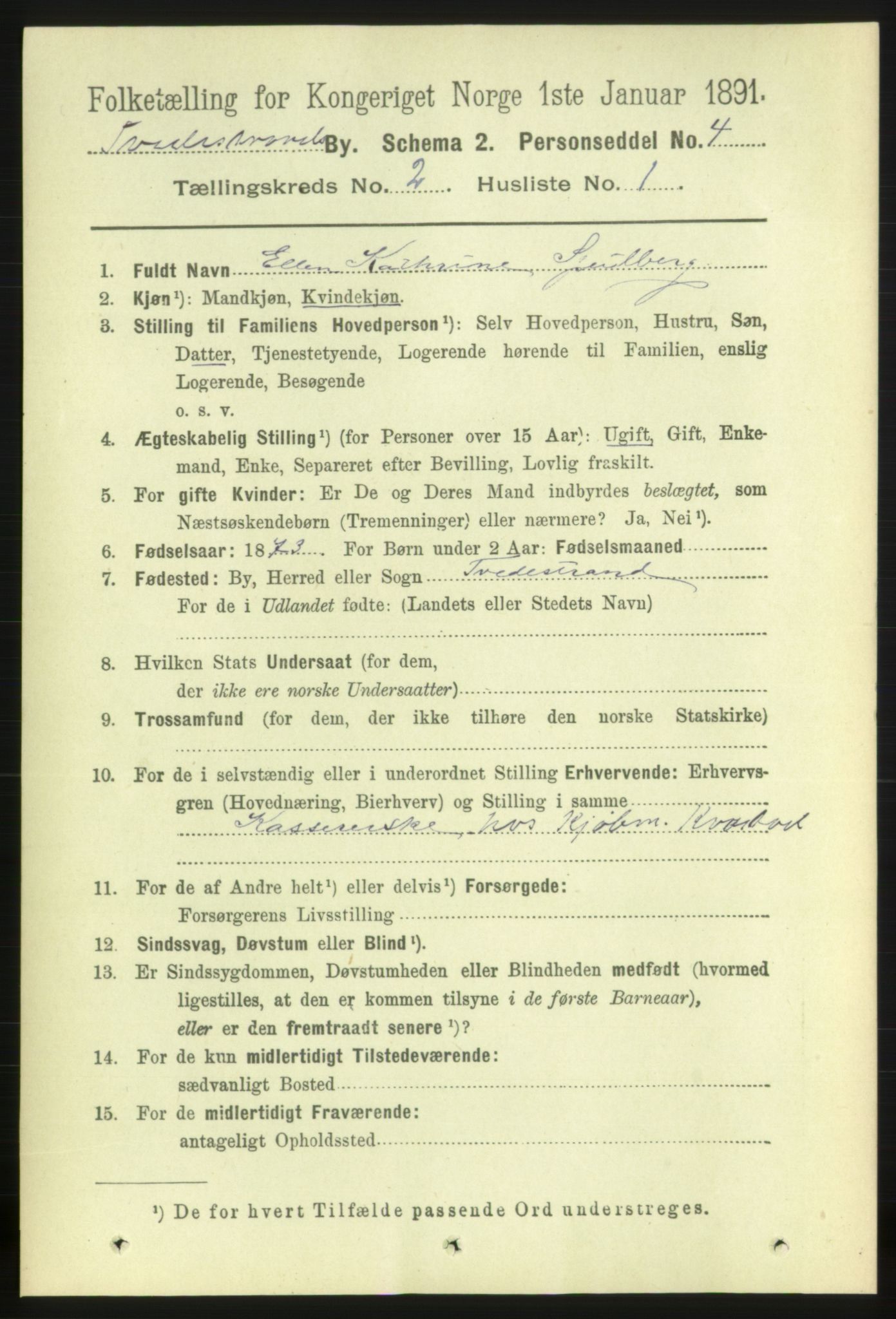 RA, 1891 census for 0902 Tvedestrand, 1891, p. 1359